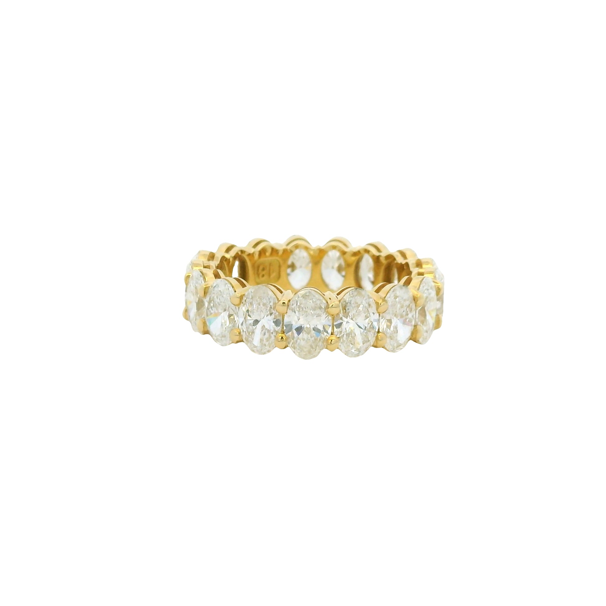 GIA Certified 18K Yellow Gold Natural 5.46 Carats Oval Cut Diamond Eternity Ring