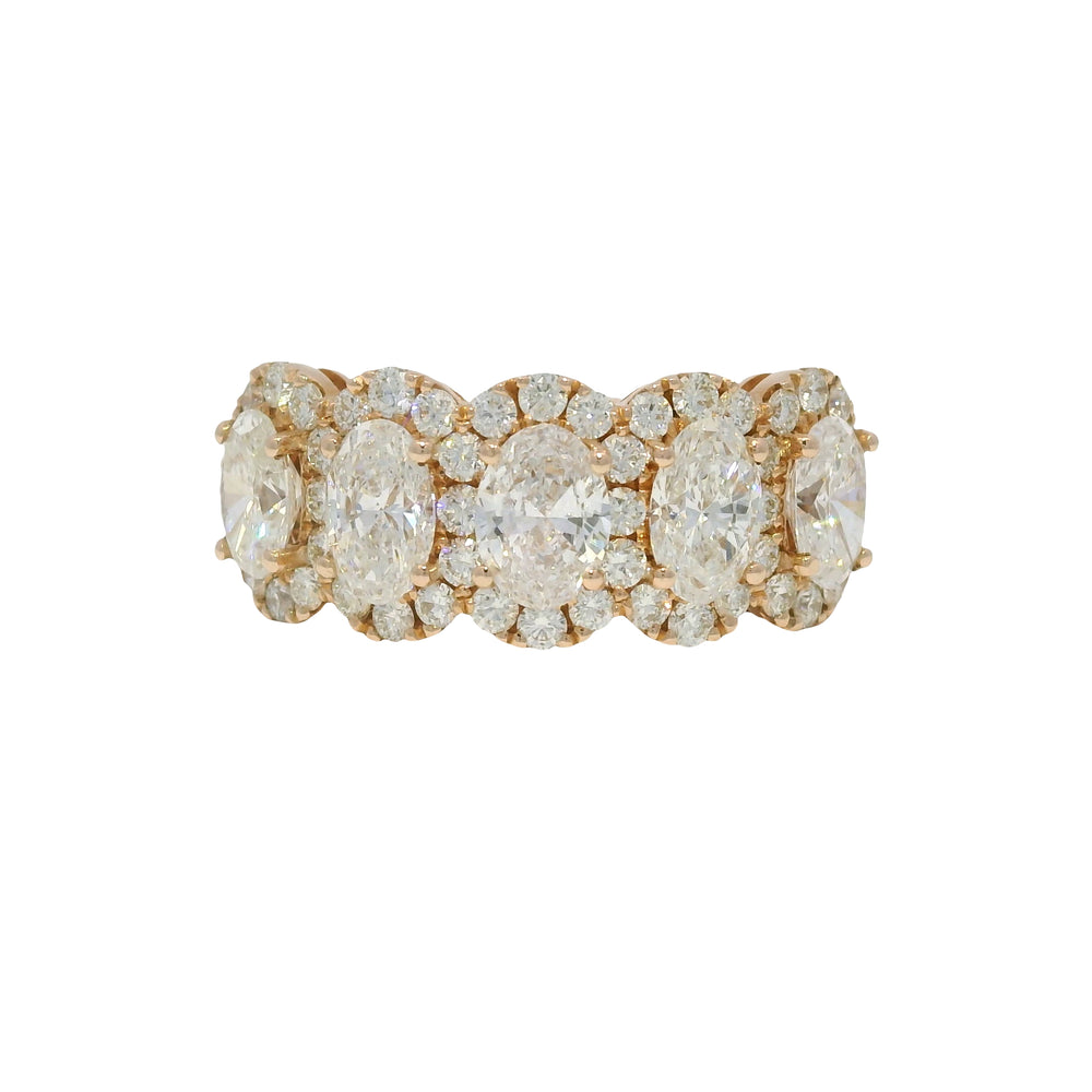 14k Rose Gold Natural Oval Shape 5-Diamond Halo Ring