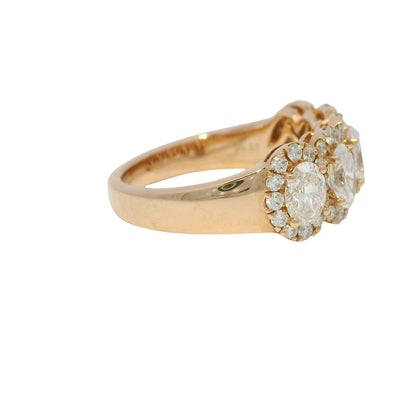 14k Rose Gold Natural Oval Shape 5-Diamond Halo Ring