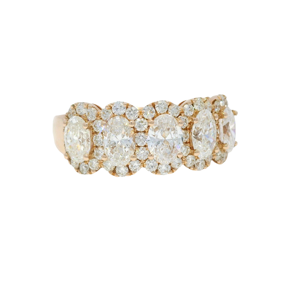 14k Rose Gold Natural Oval Shape 5-Diamond Halo Ring