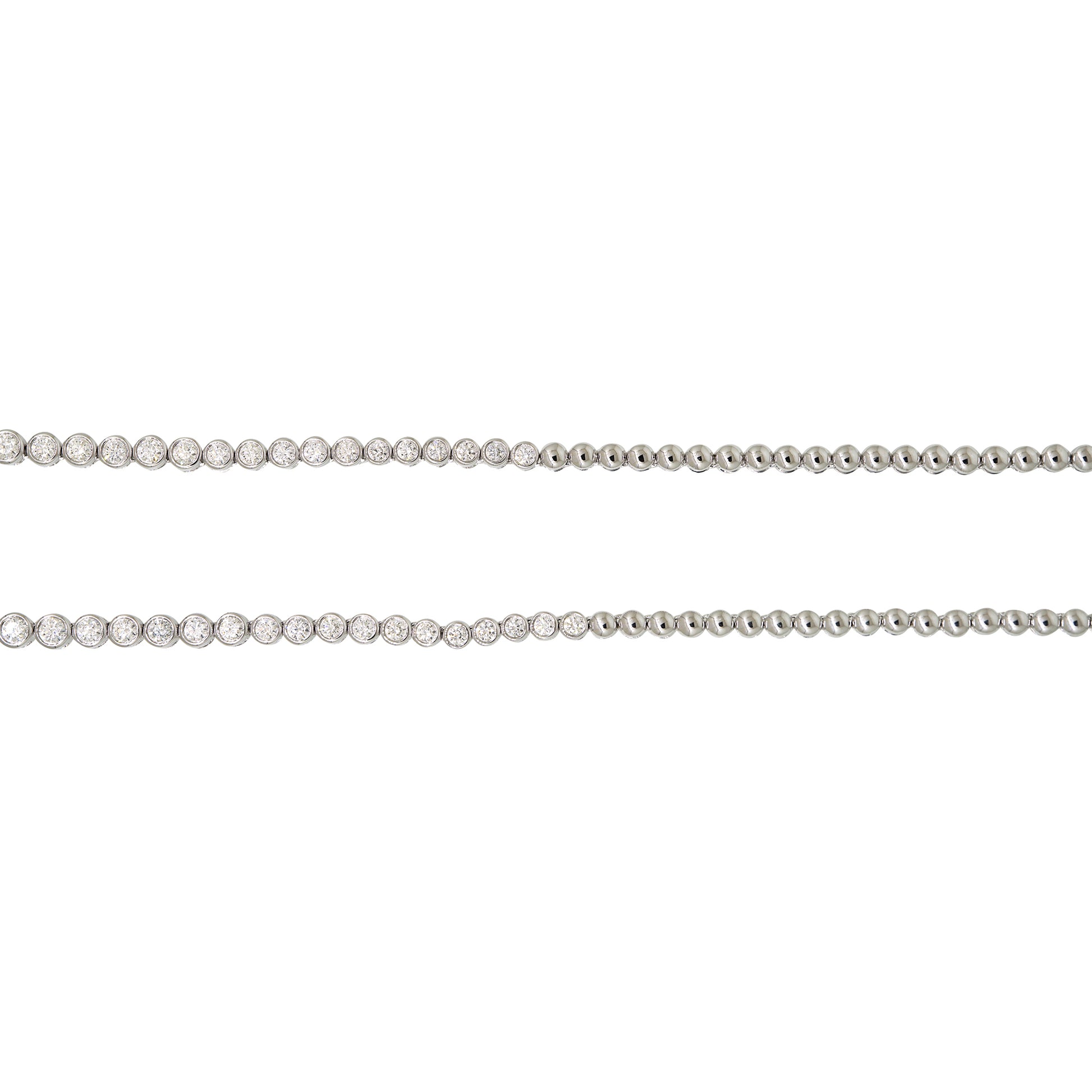 14k White Gold Natural 3.42 Carat Round Brilliant Diamond Graduated Half-Way Tennis Necklace