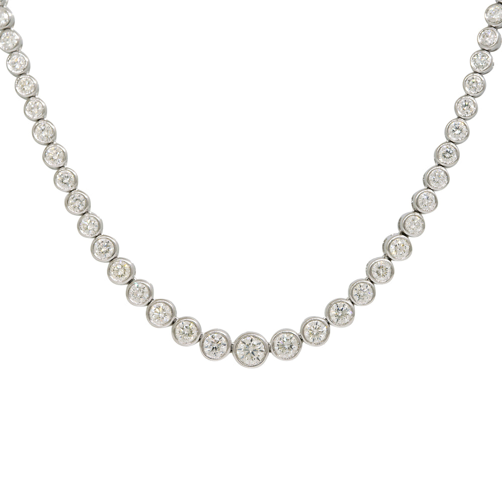 14k White Gold Natural 3.42 Carat Round Brilliant Diamond Graduated Half-Way Tennis Necklace