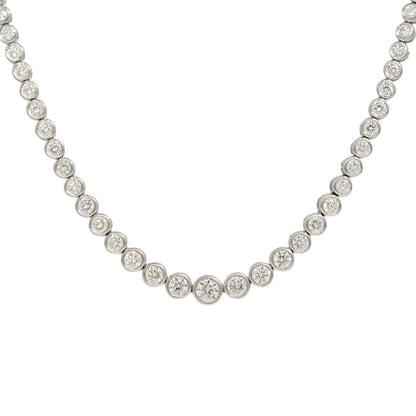 14k White Gold Natural 3.42 Carat Round Brilliant Diamond Graduated Half-Way Tennis Necklace