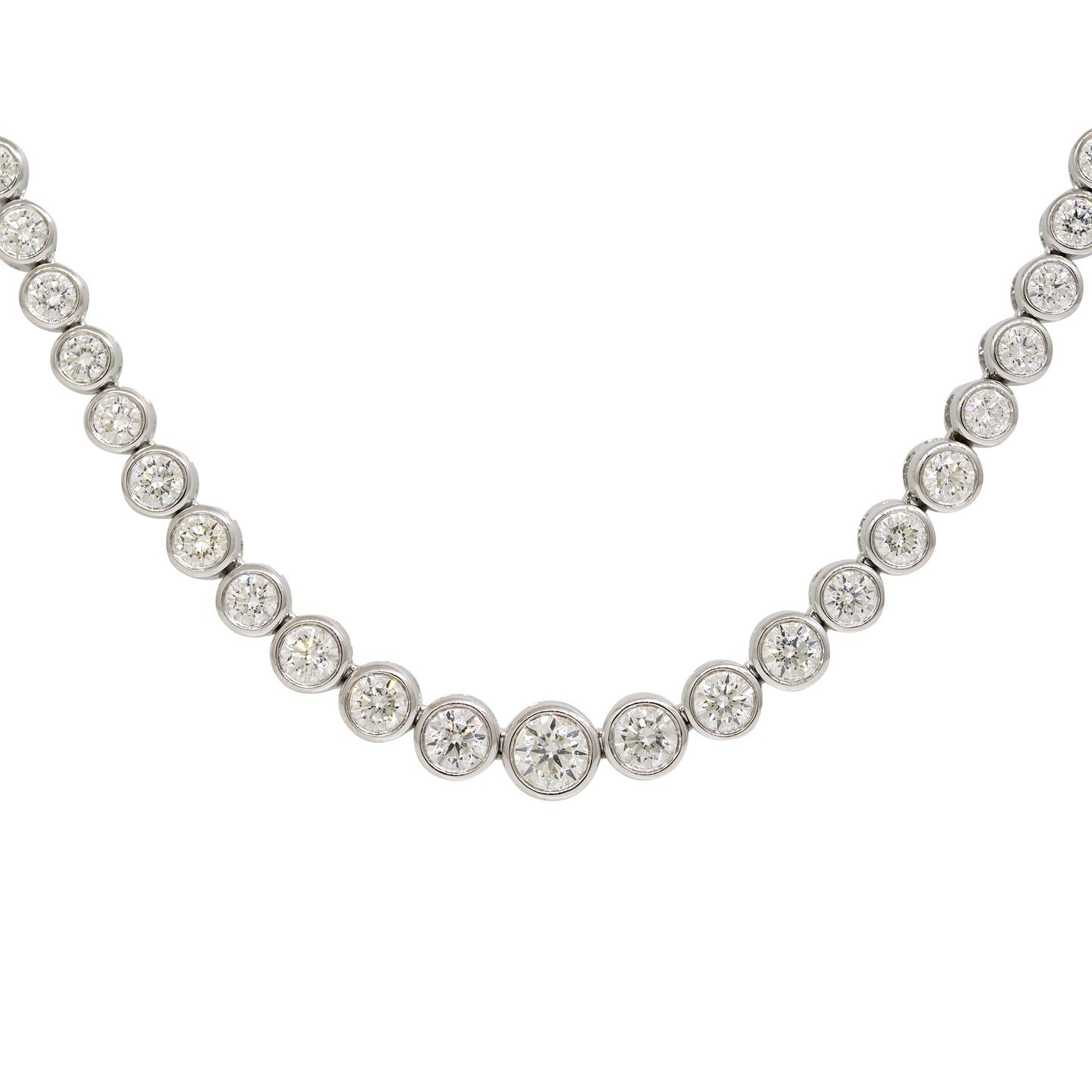 14k White Gold Natural 3.42 Carat Round Brilliant Diamond Graduated Half-Way Tennis Necklace