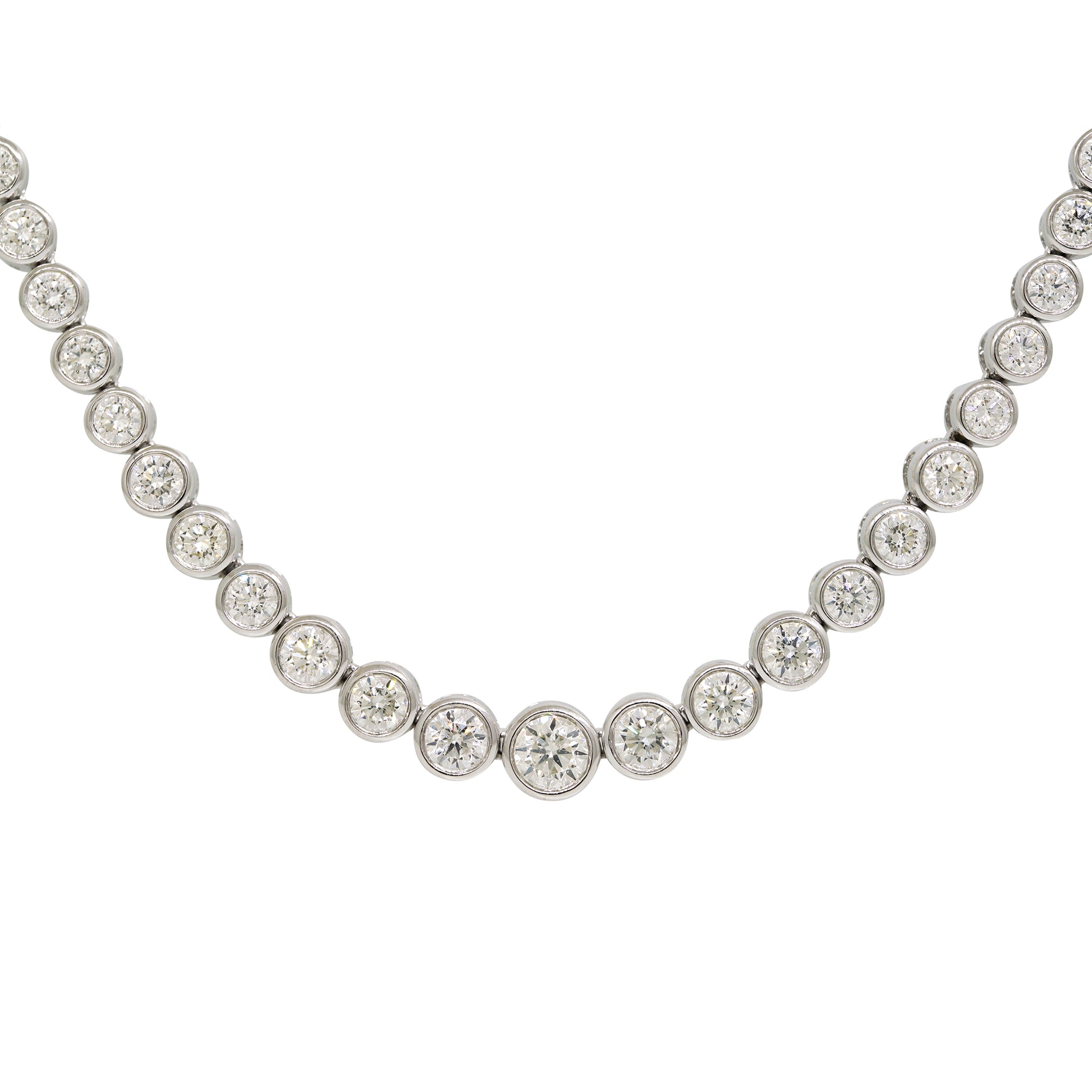 14k White Gold Natural 3.42 Carat Round Brilliant Diamond Graduated Half-Way Tennis Necklace