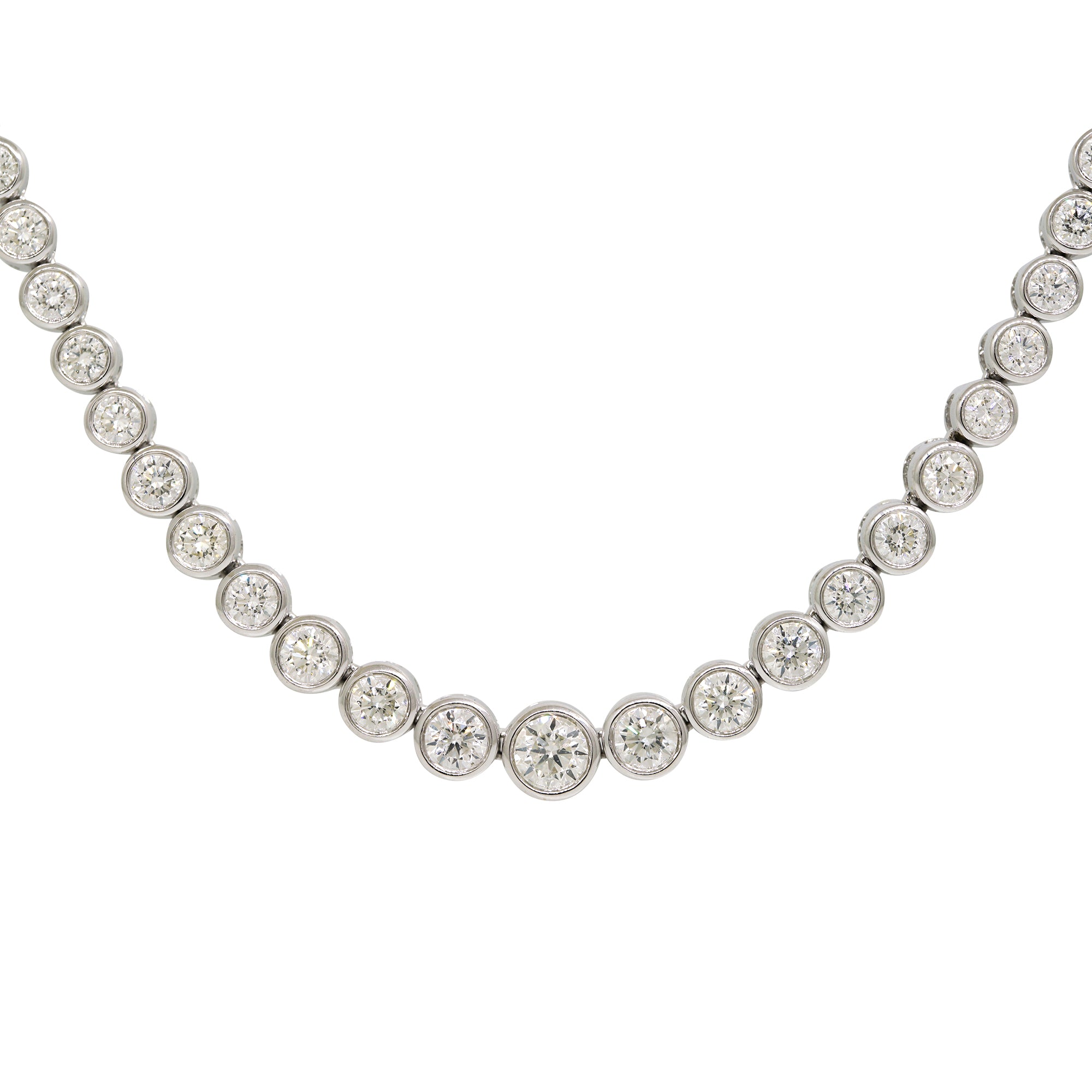 14k White Gold Natural 3.42 Carat Round Brilliant Diamond Graduated Half-Way Tennis Necklace