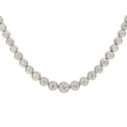14k White Gold Natural 3.42 Carat Round Brilliant Diamond Graduated Half-Way Tennis Necklace