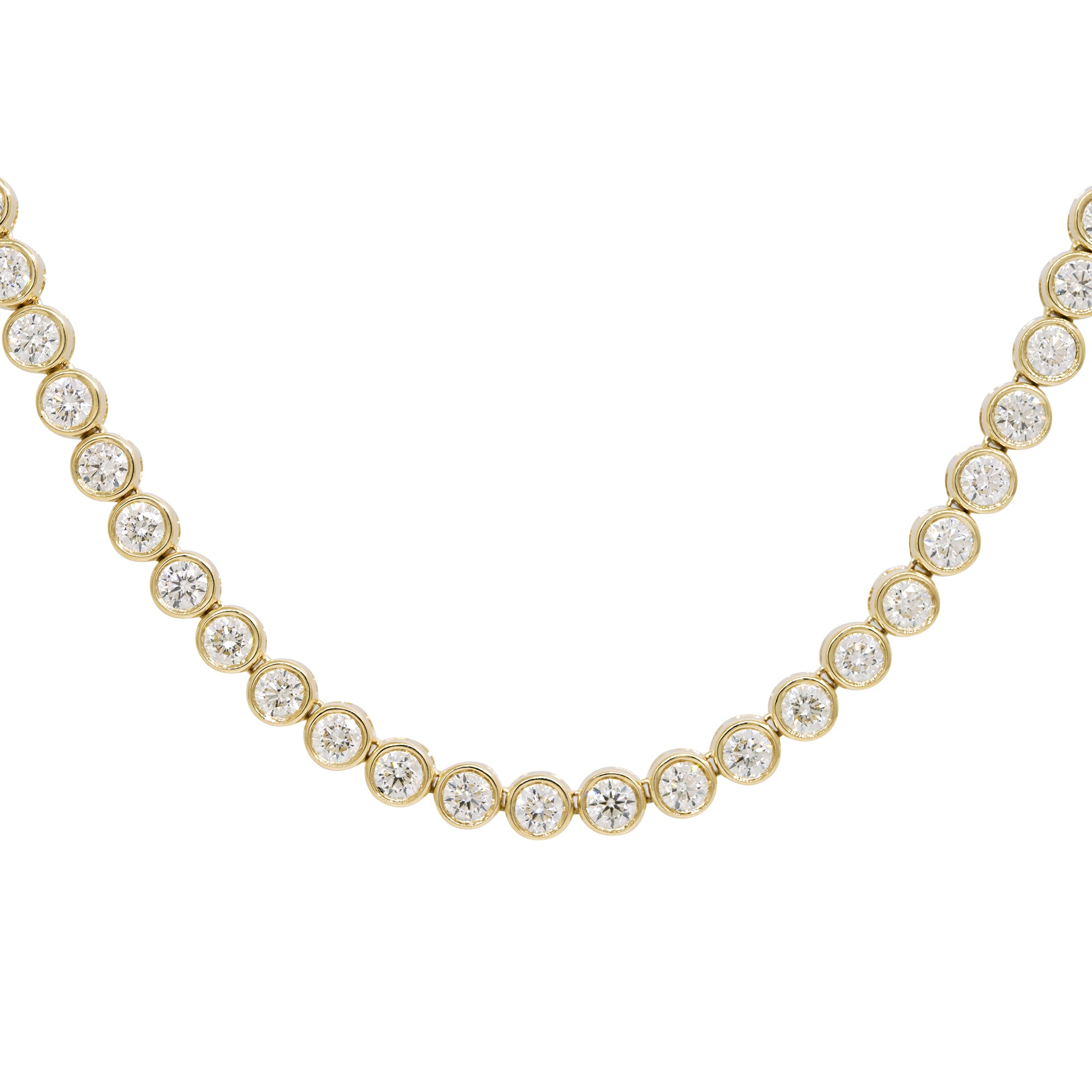 14k Yellow Gold Natural 9.60 Carat Round Brilliant Diamond Bezel Set Necklace