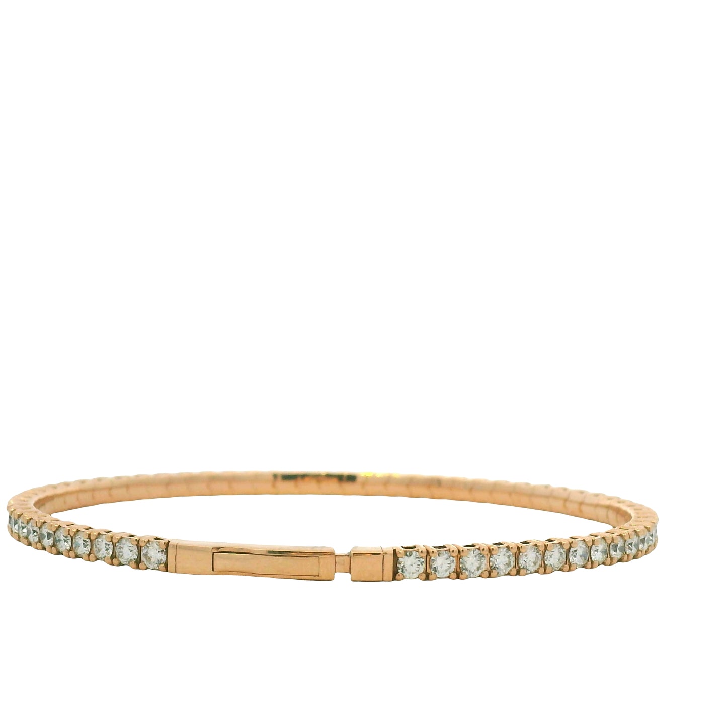 14K Rose Gold Natural Round Brilliant Cut Diamond Stretch Tennis Bangle Bracelet