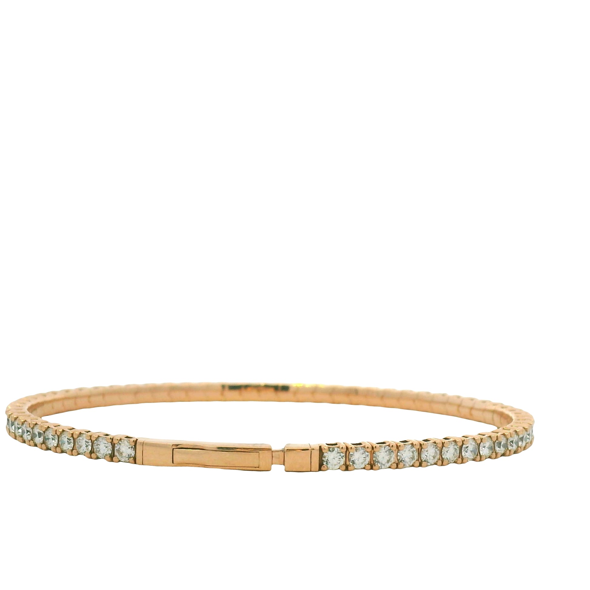 14K Rose Gold Natural Round Brilliant Cut Diamond Stretch Tennis Bangle Bracelet