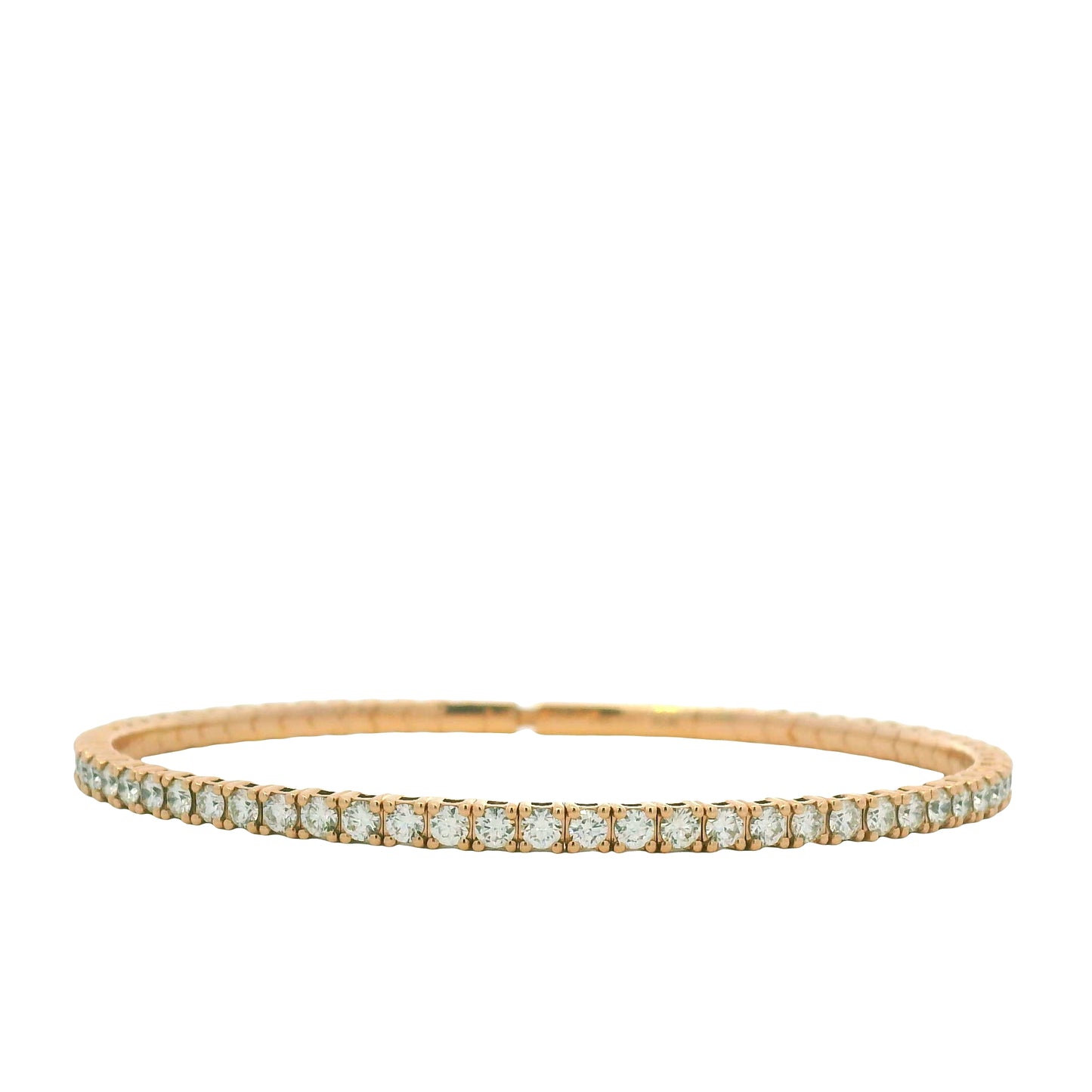 14K Rose Gold Natural Round Brilliant Cut Diamond Stretch Tennis Bangle Bracelet