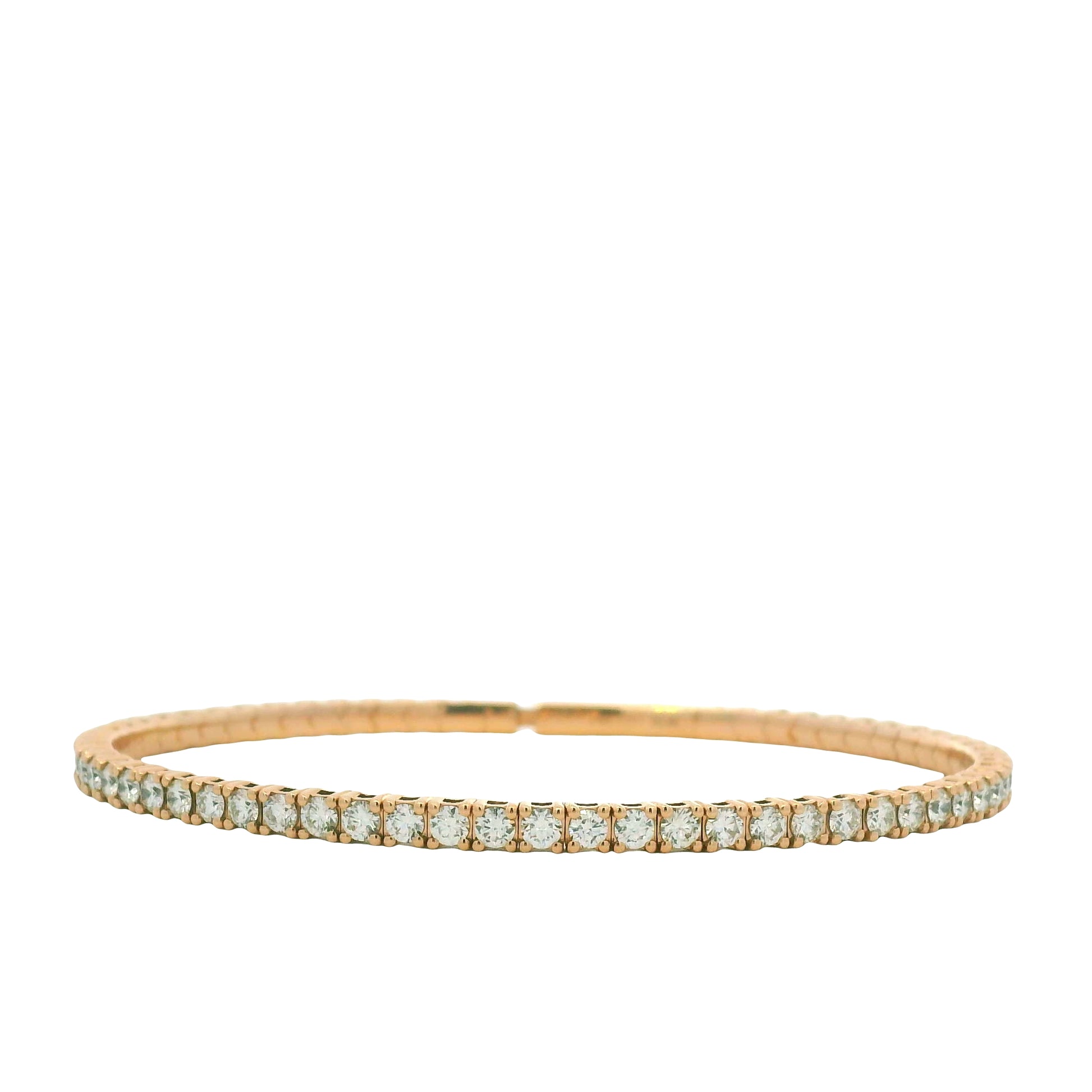 14K Rose Gold Natural Round Brilliant Cut Diamond Stretch Tennis Bangle Bracelet