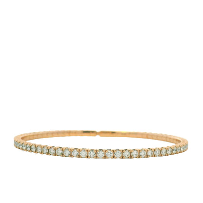 14K Rose Gold Natural Round Brilliant Cut Diamond Stretch Tennis Bangle Bracelet