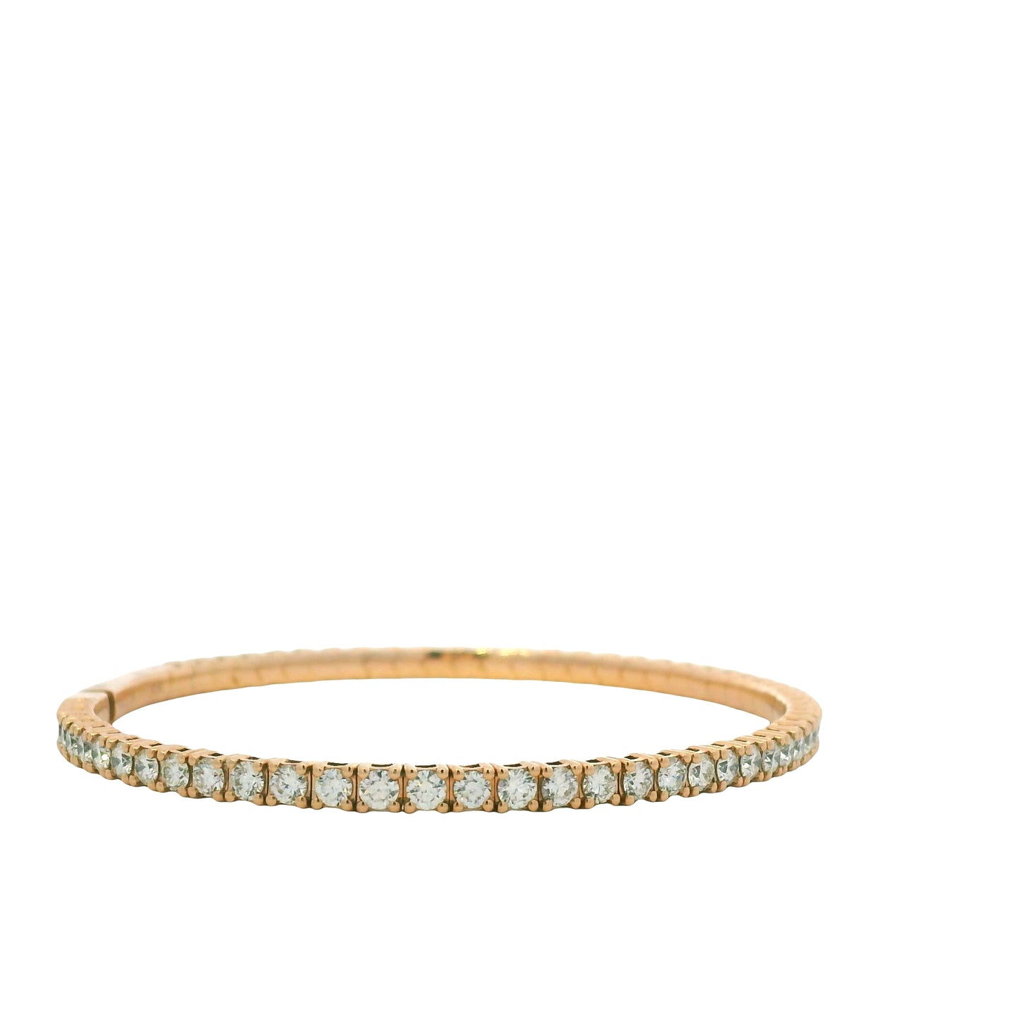 14K Rose Gold Natural Round Brilliant Cut Diamond Stretch Tennis Bangle Bracelet