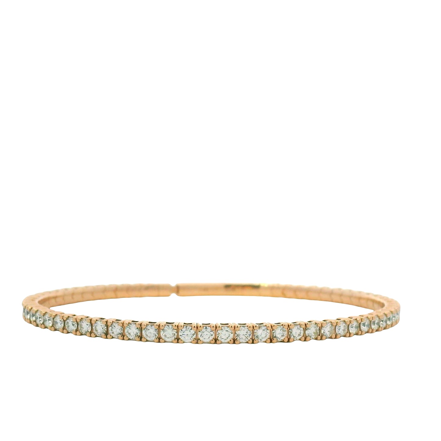 14K Rose Gold Natural Round Brilliant Cut Diamond Stretch Tennis Bangle Bracelet