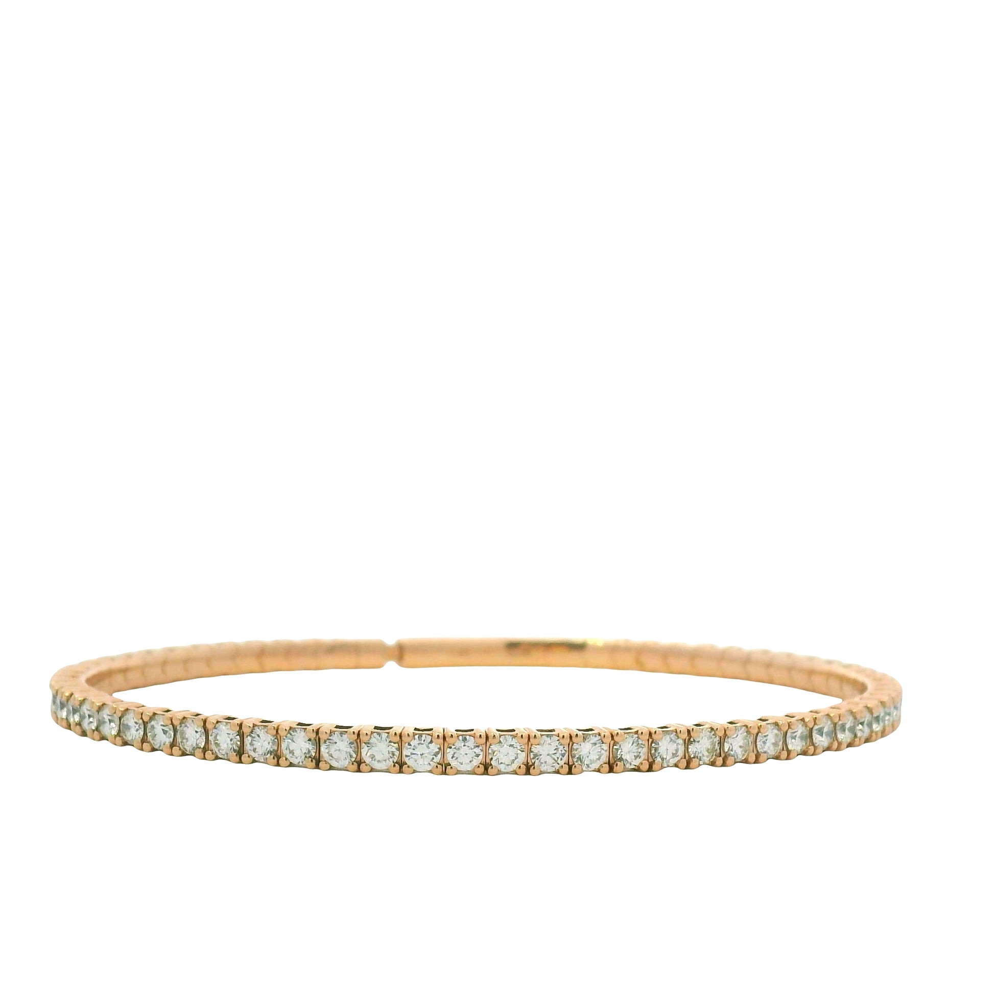 14K Rose Gold Natural Round Brilliant Cut Diamond Stretch Tennis Bangle Bracelet
