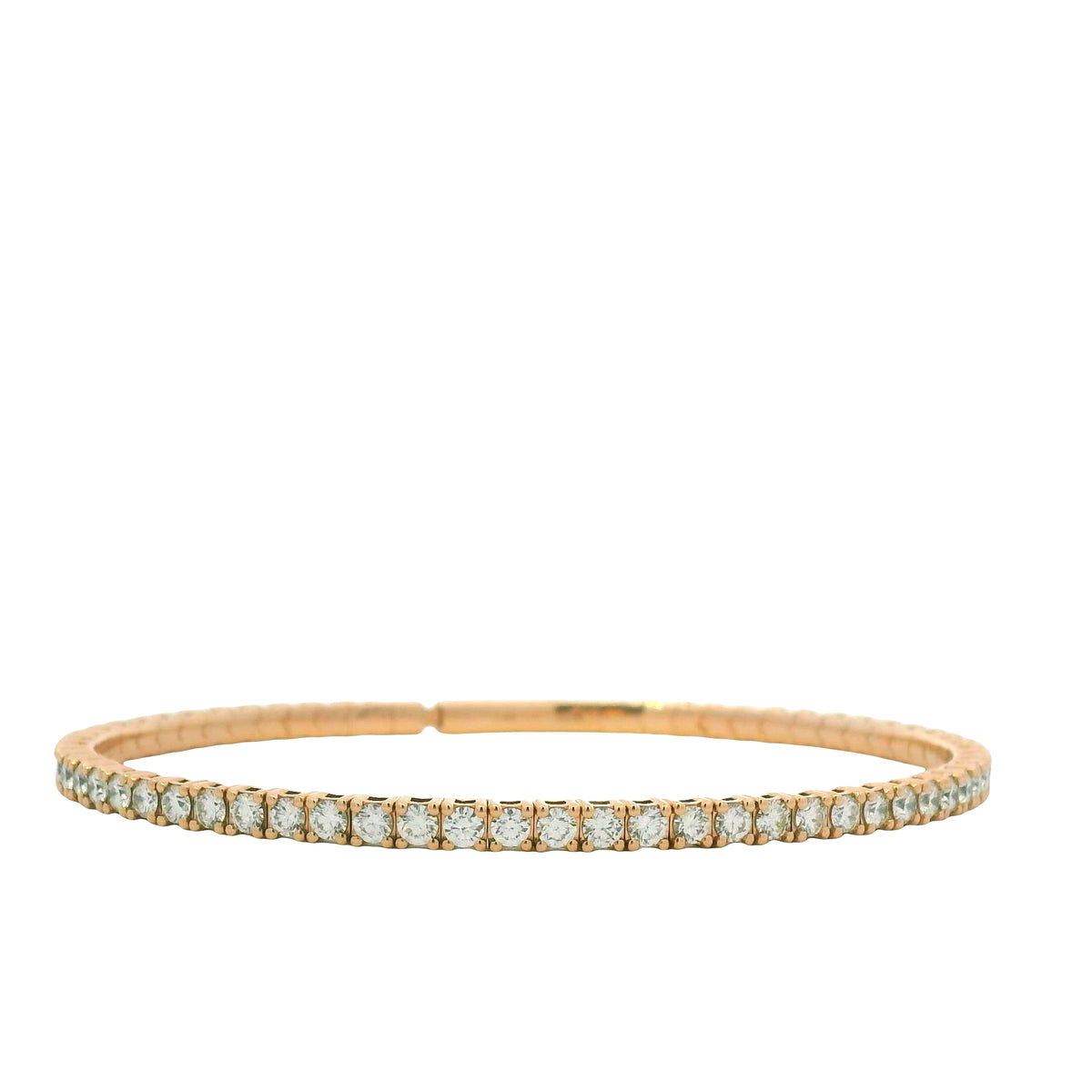 14K Rose Gold Natural Round Brilliant Cut Diamond Stretch Tennis Bangle Bracelet