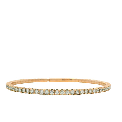 14K Rose Gold Natural Round Brilliant Cut Diamond Stretch Tennis Bangle Bracelet