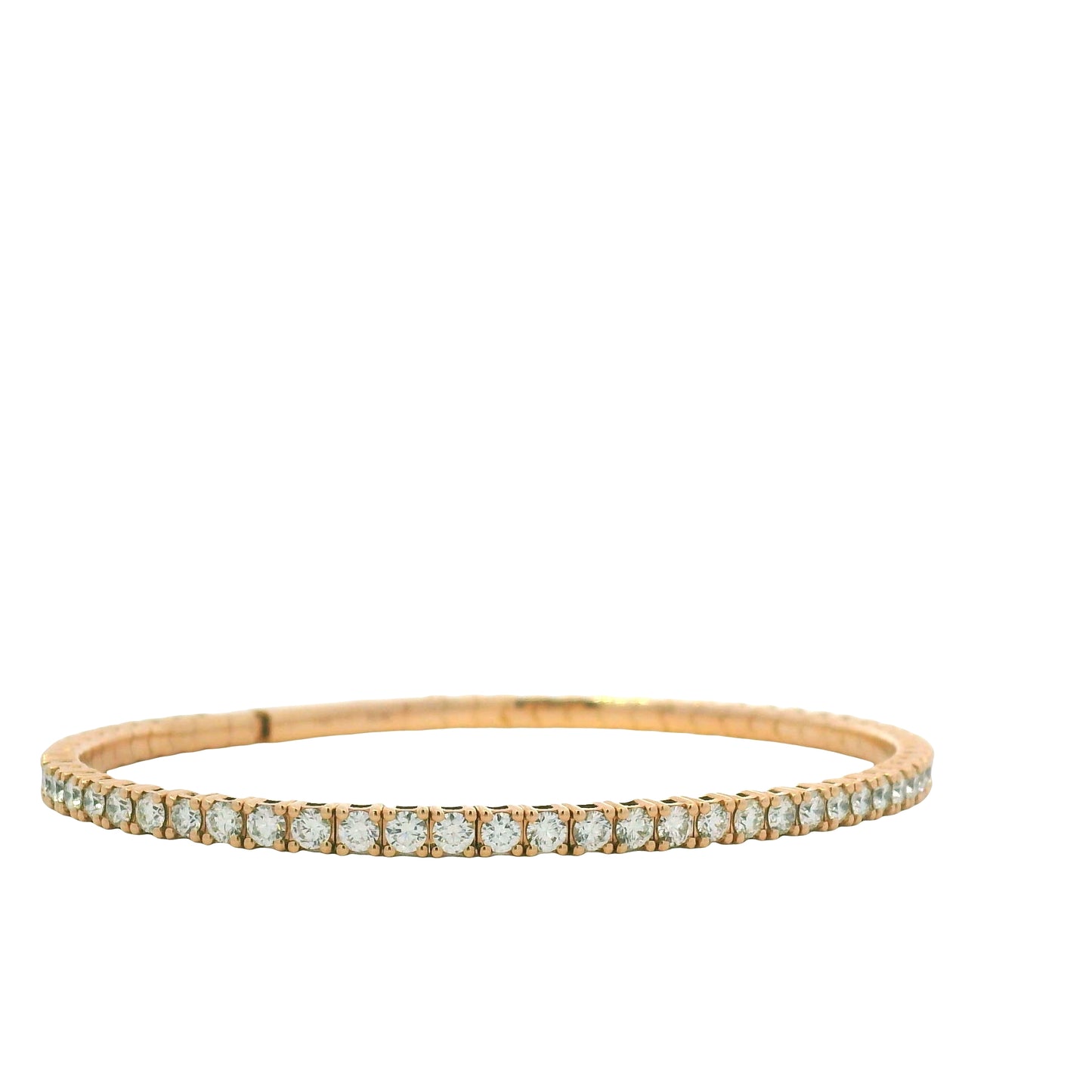 14K Rose Gold Natural Round Brilliant Cut Diamond Stretch Tennis Bangle Bracelet
