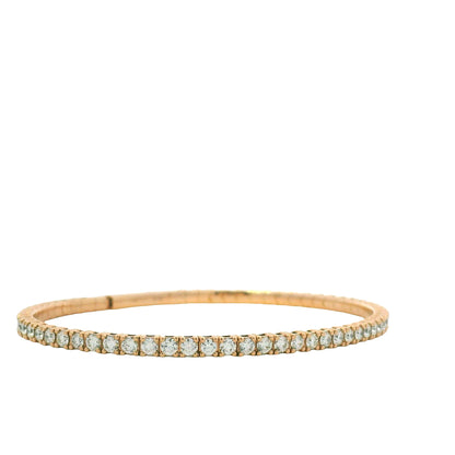 14K Rose Gold Natural Round Brilliant Cut Diamond Stretch Tennis Bangle Bracelet