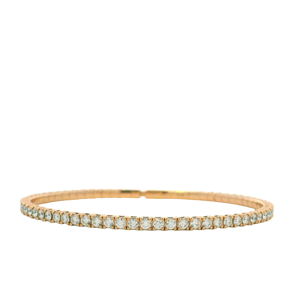 14K Rose Gold Natural Round Brilliant Cut Diamond Stretch Tennis Bangle Bracelet