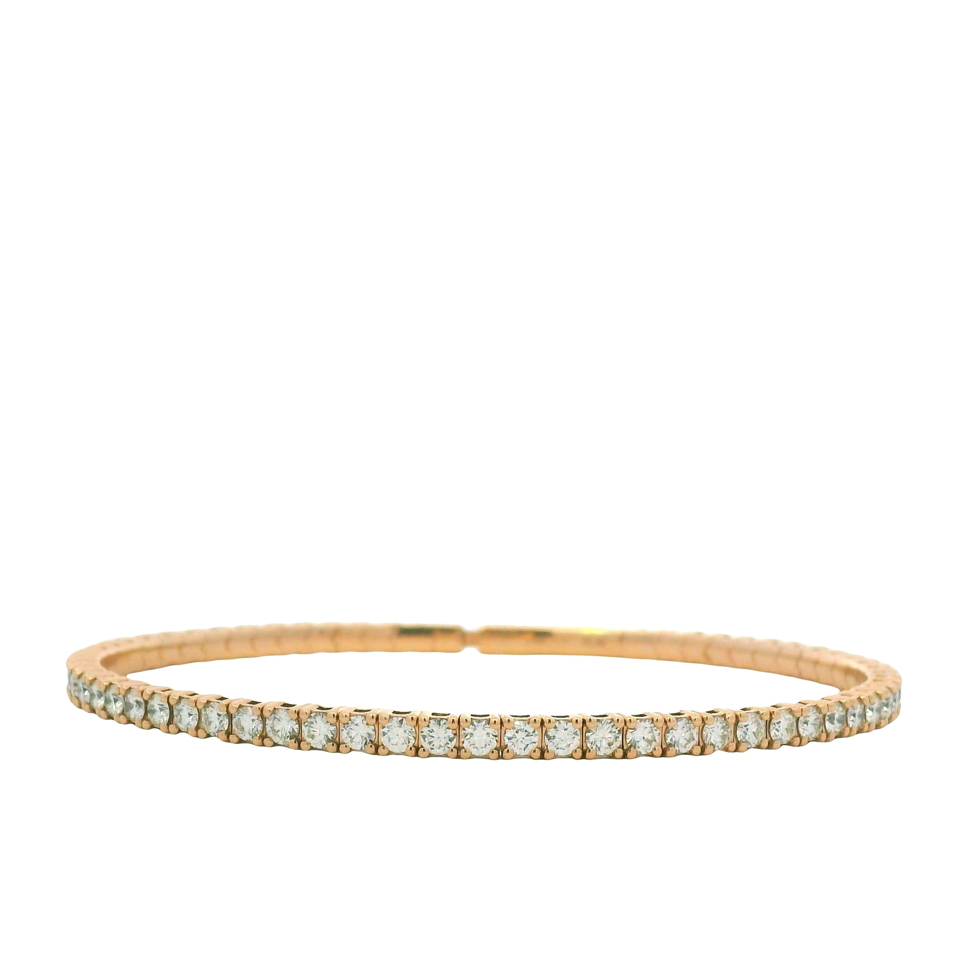 14K Rose Gold Natural Round Brilliant Cut Diamond Stretch Tennis Bangle Bracelet