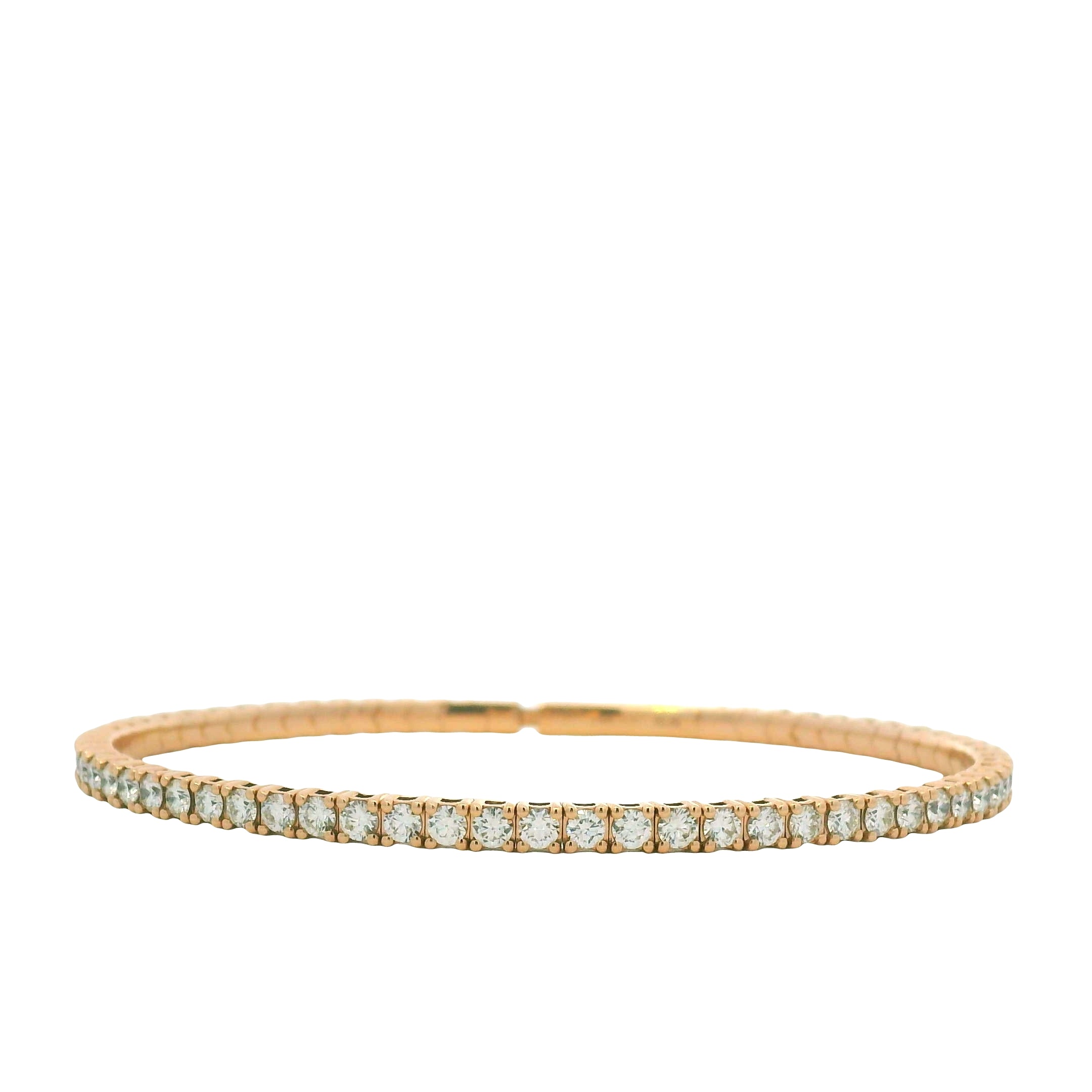 14K Rose Gold Natural Round Brilliant Cut Diamond Stretch Tennis Bangle Bracelet