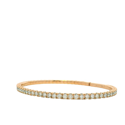 14K Rose Gold Natural Round Brilliant Cut Diamond Stretch Tennis Bangle Bracelet