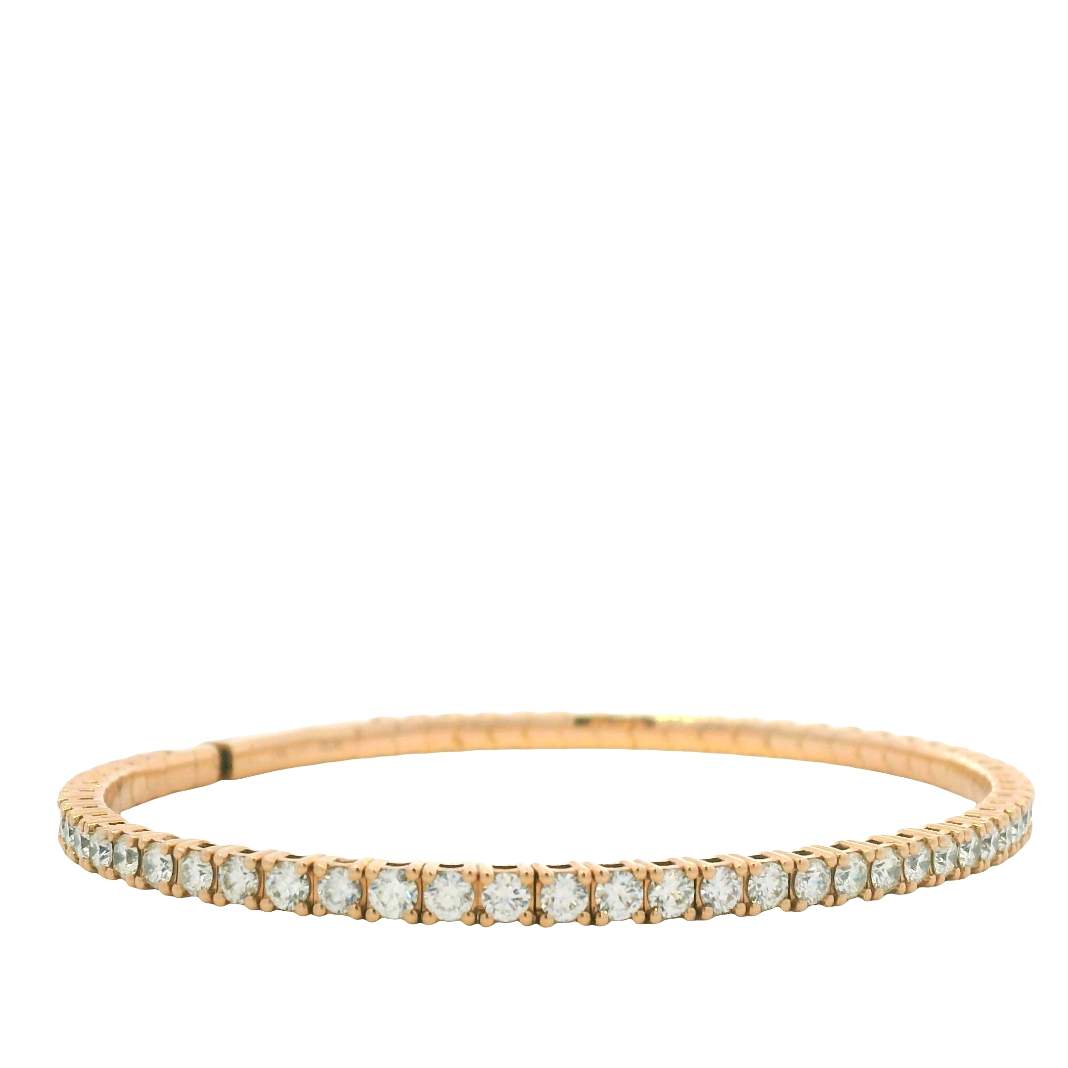 14K Rose Gold Natural Round Brilliant Cut Diamond Stretch Tennis Bangle Bracelet