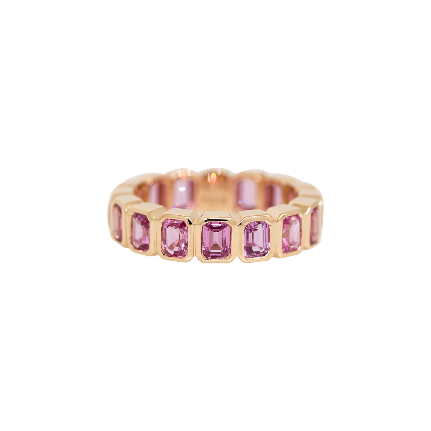 18k Rose Gold Natural Pink Sapphire Emerald Cut Eternity Ring