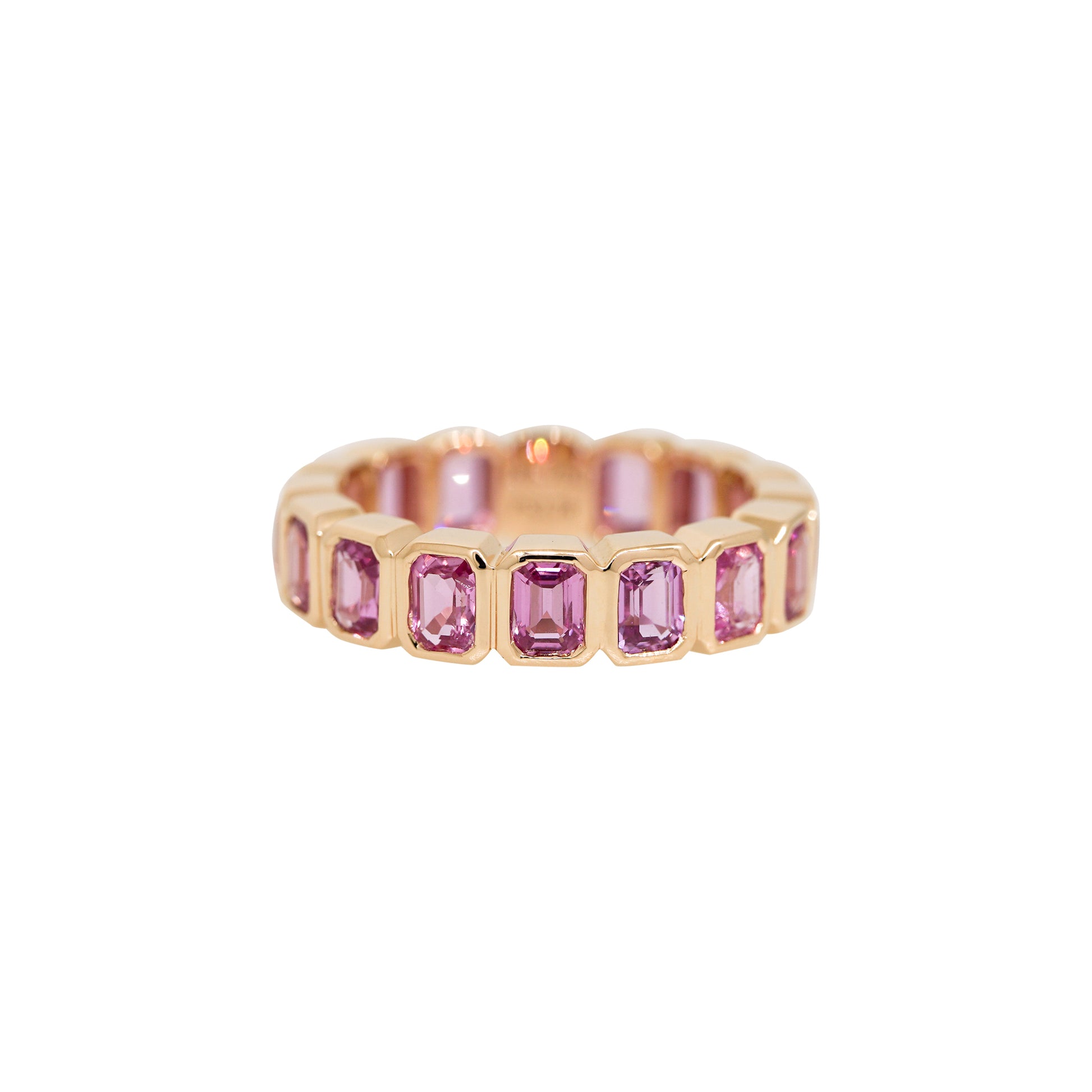 18k Rose Gold Natural Pink Sapphire Emerald Cut Eternity Ring