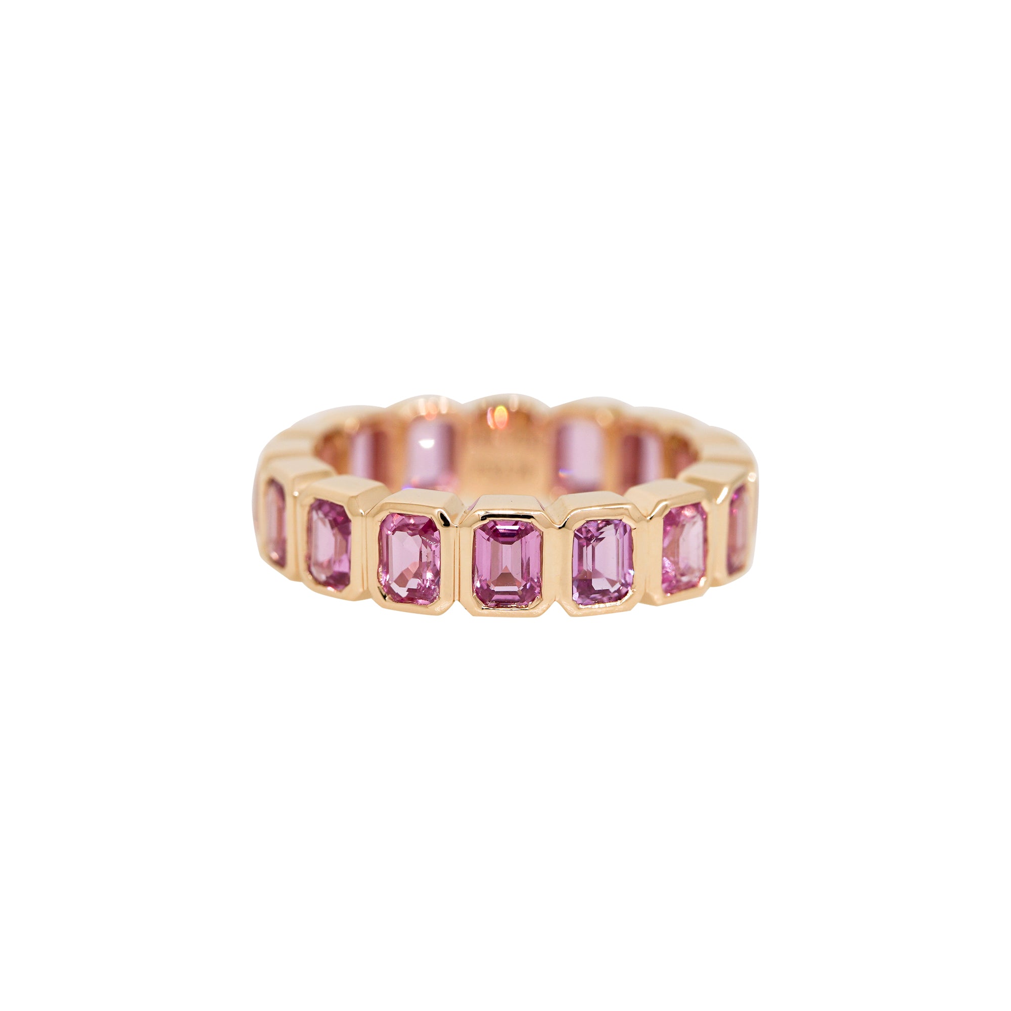 18k Rose Gold Natural Pink Sapphire Emerald Cut Eternity Ring
