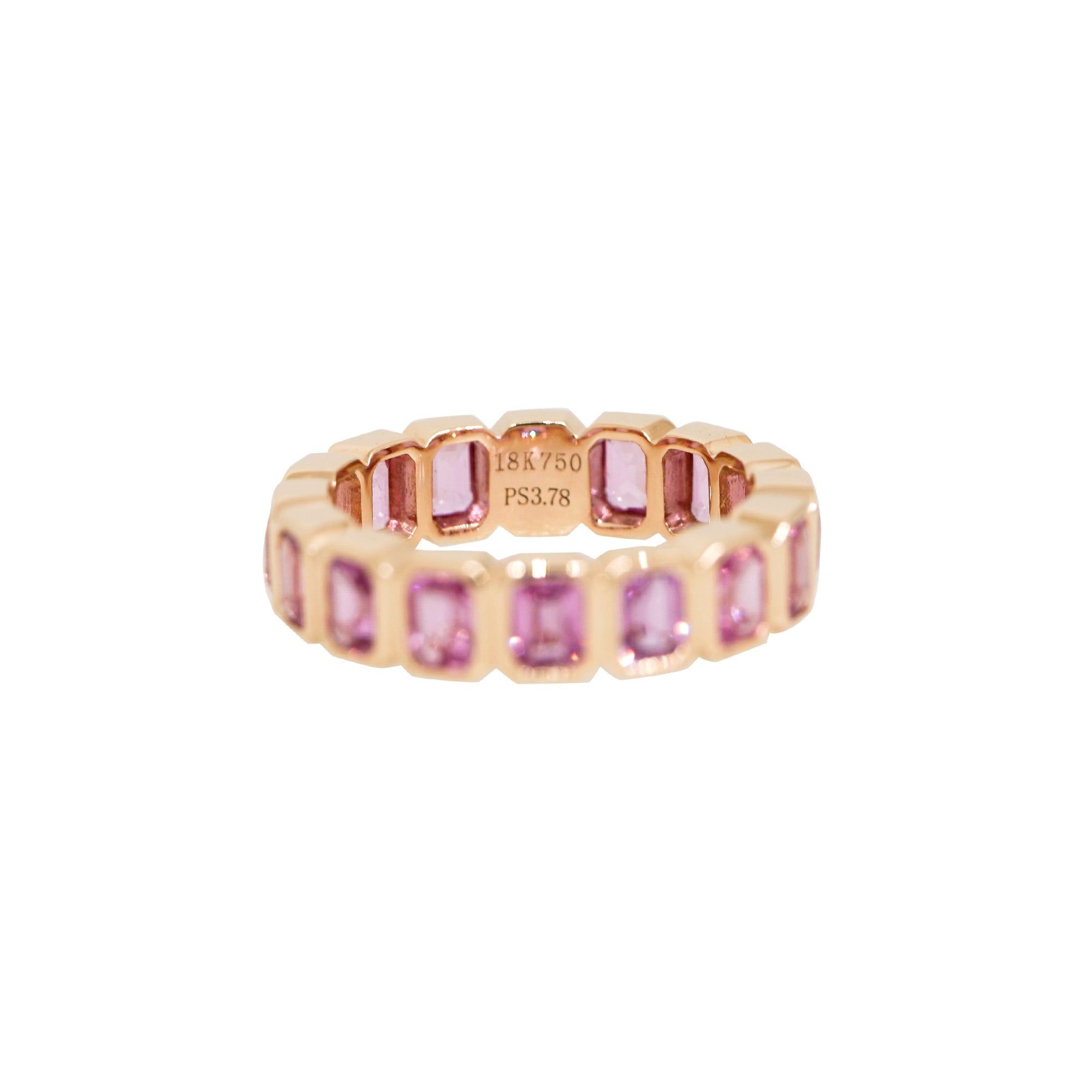 18k Rose Gold Natural Pink Sapphire Emerald Cut Eternity Ring