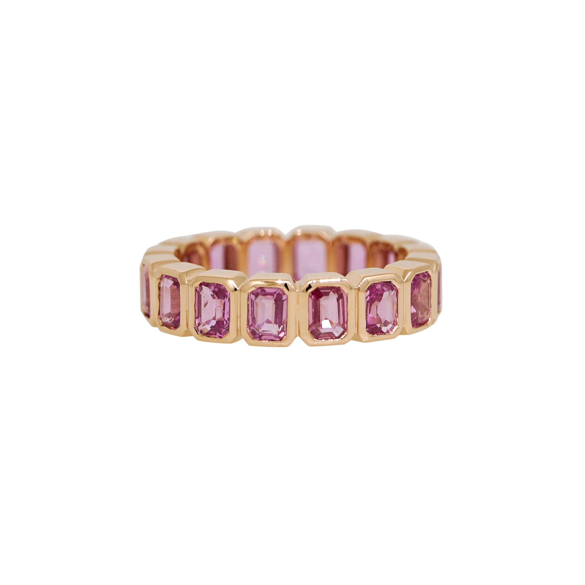 18k Rose Gold Natural Pink Sapphire Emerald Cut Eternity Ring