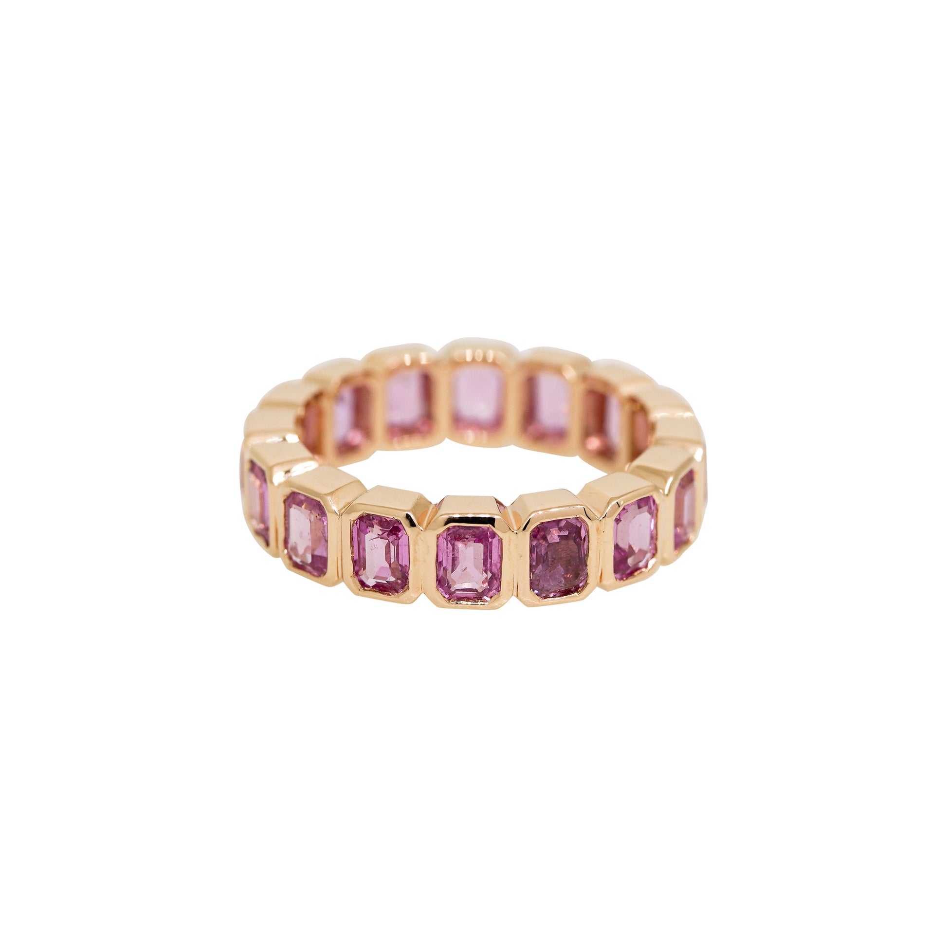 18k Rose Gold Natural Pink Sapphire Emerald Cut Eternity Ring