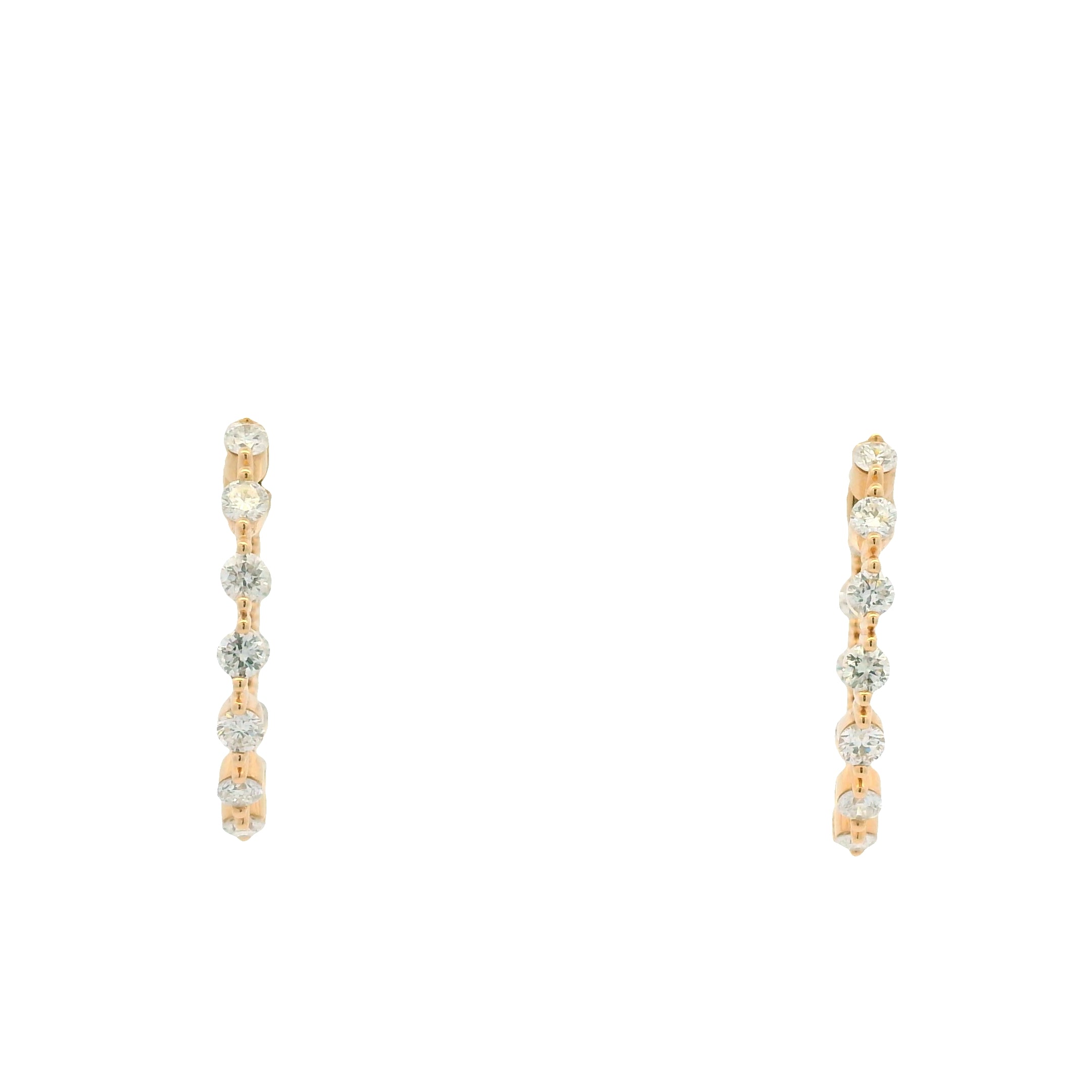 18K Rose Gold Natural Round Brilliant Cut Diamond Inside Out Hoops