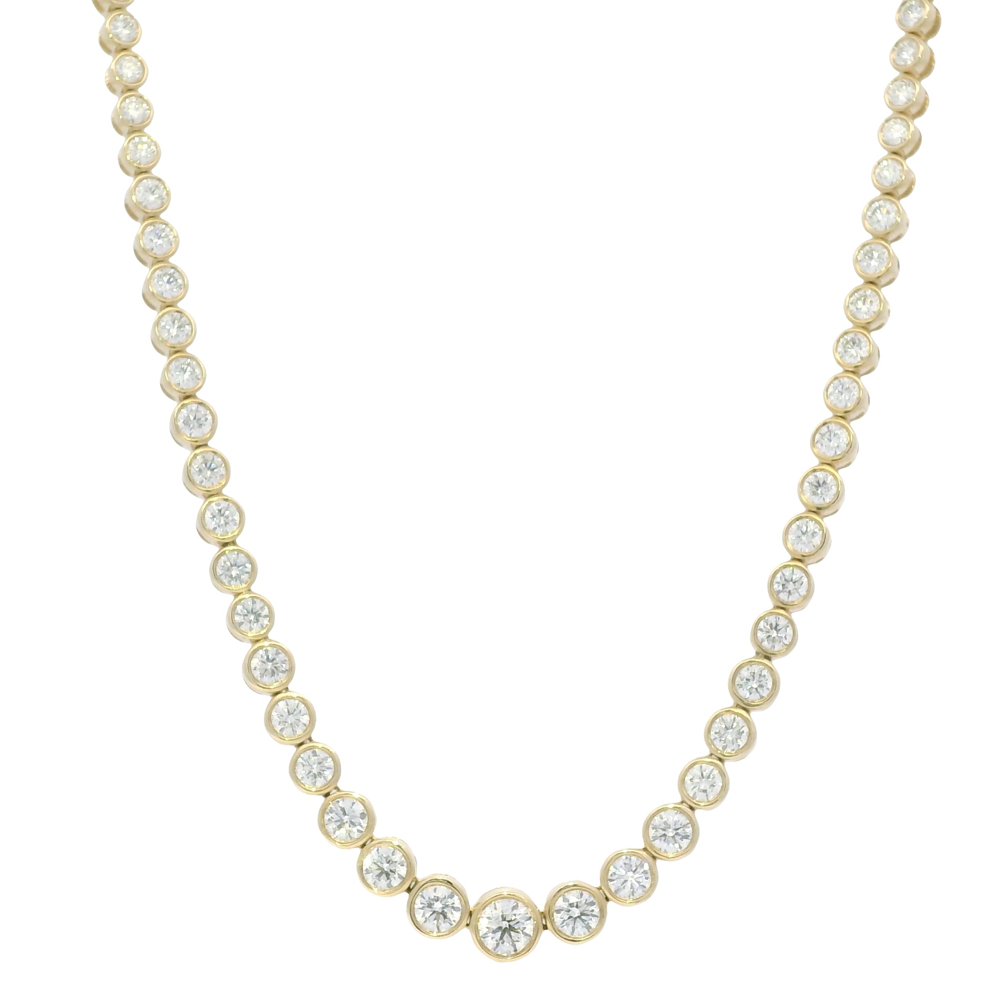 14k Yellow Gold Natural Diamond Bezel Set Tennis Necklace