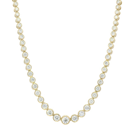 14k Yellow Gold Natural Diamond Bezel Set Tennis Necklace