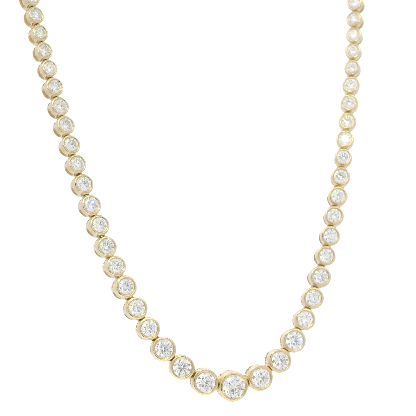 14k Yellow Gold Natural Diamond Bezel Set Tennis Necklace