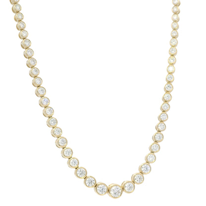 14k Yellow Gold Natural Diamond Bezel Set Tennis Necklace