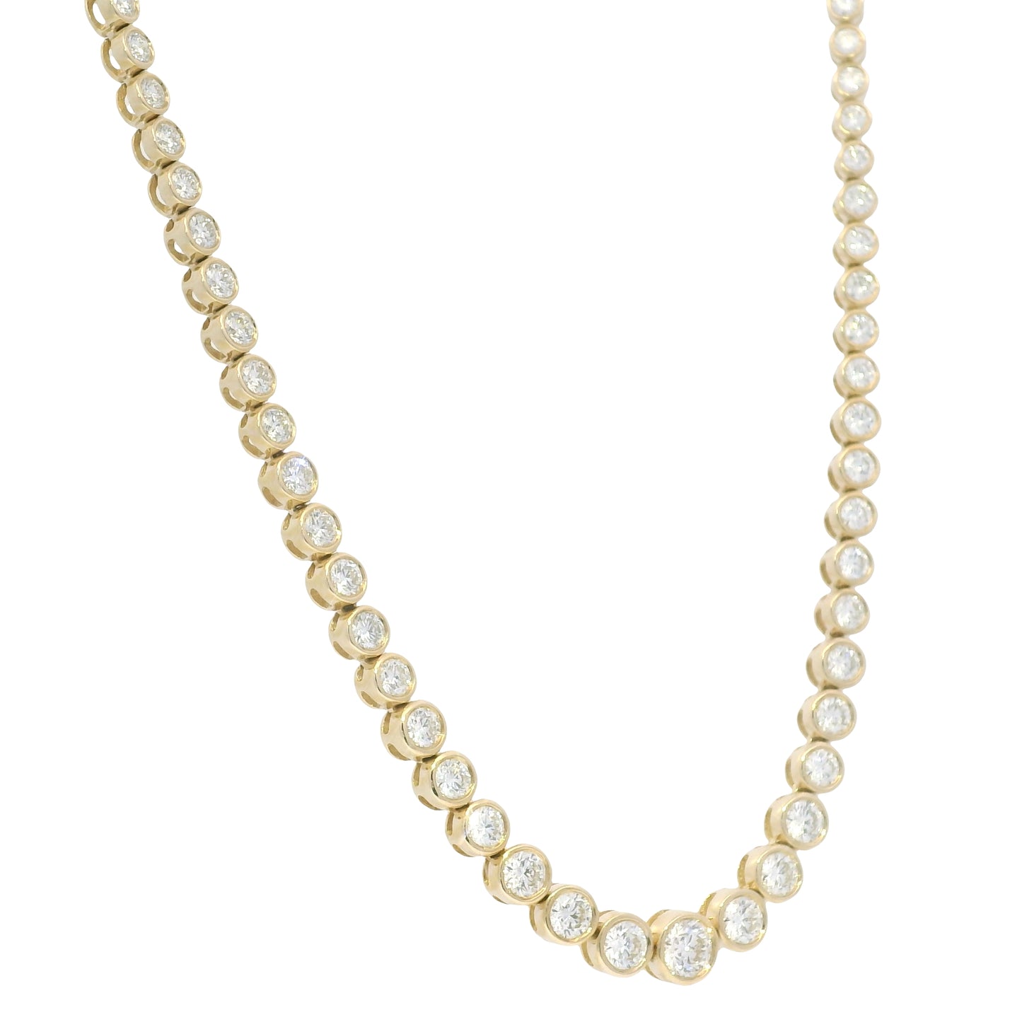 14k Yellow Gold Natural Diamond Bezel Set Tennis Necklace