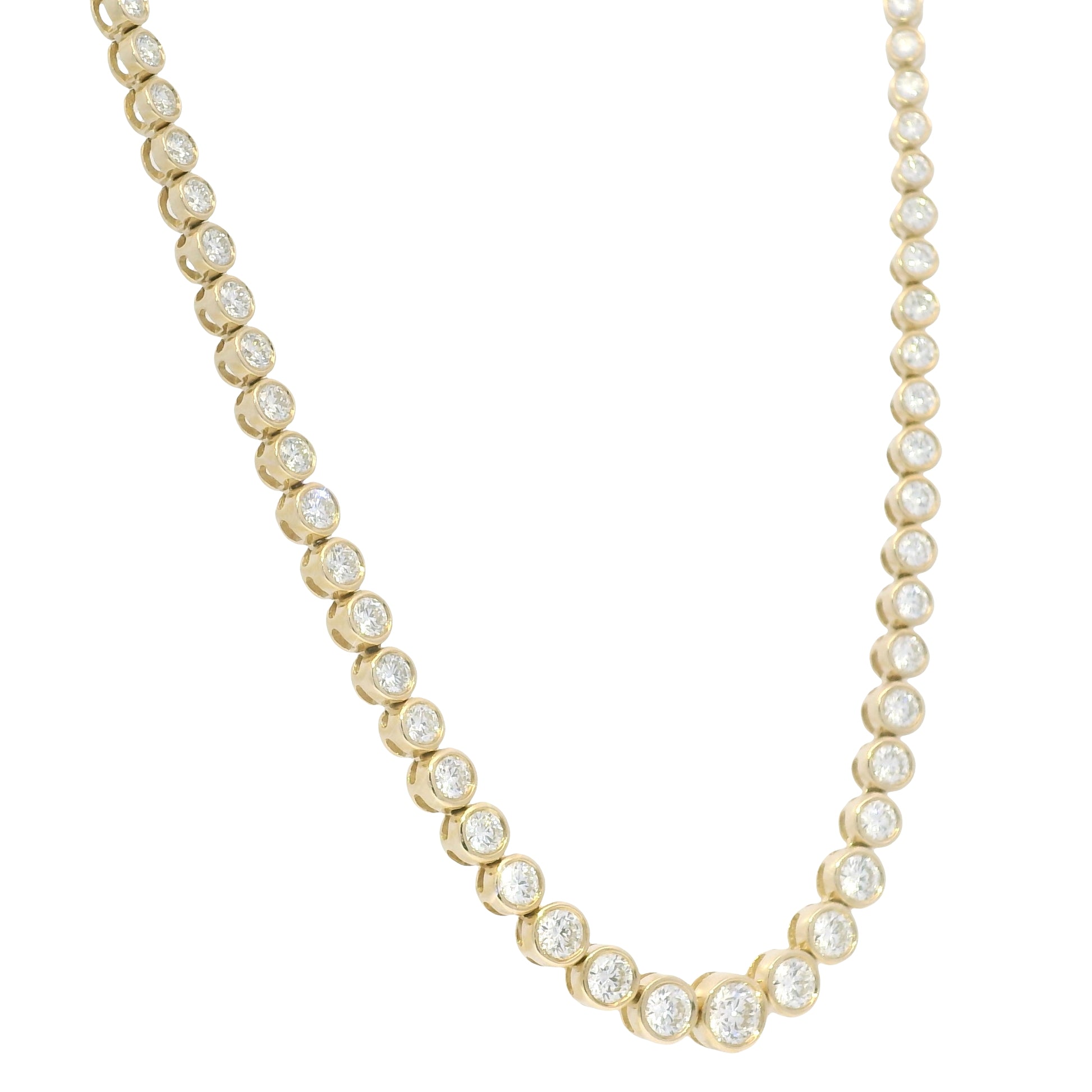 14k Yellow Gold Natural Diamond Bezel Set Tennis Necklace