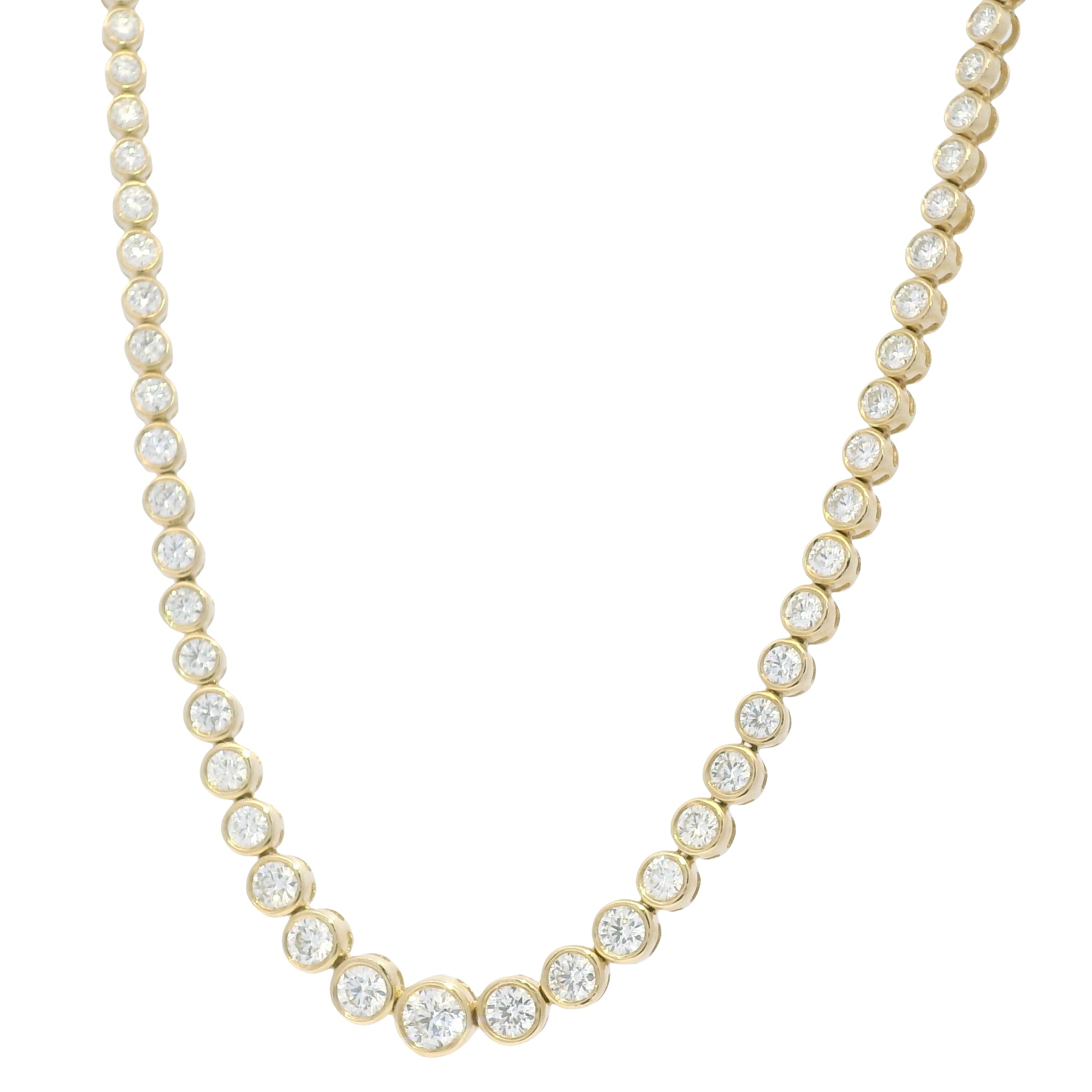 14k Yellow Gold Natural Diamond Bezel Set Tennis Necklace