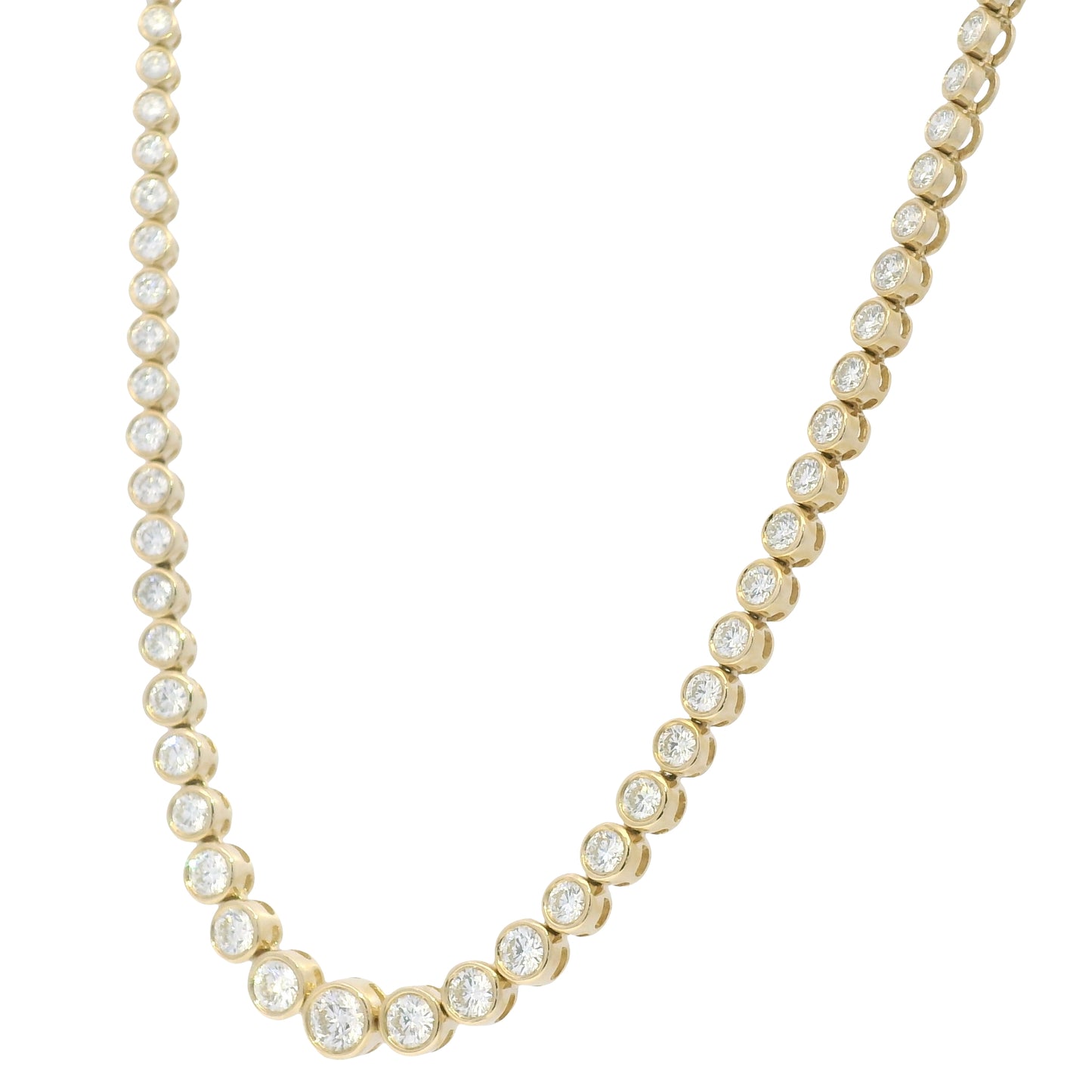 14k Yellow Gold Natural Diamond Bezel Set Tennis Necklace