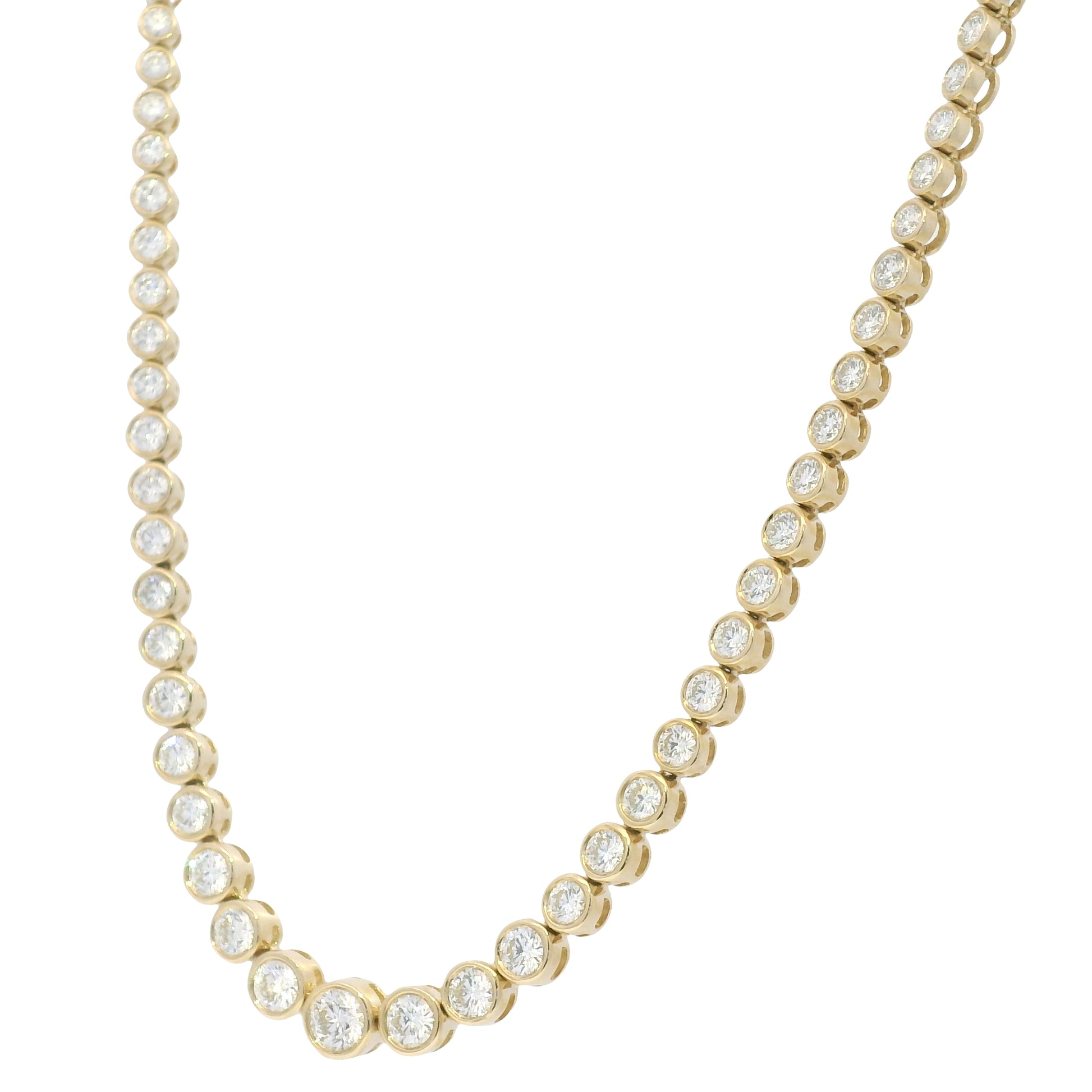 14k Yellow Gold Natural Diamond Bezel Set Tennis Necklace