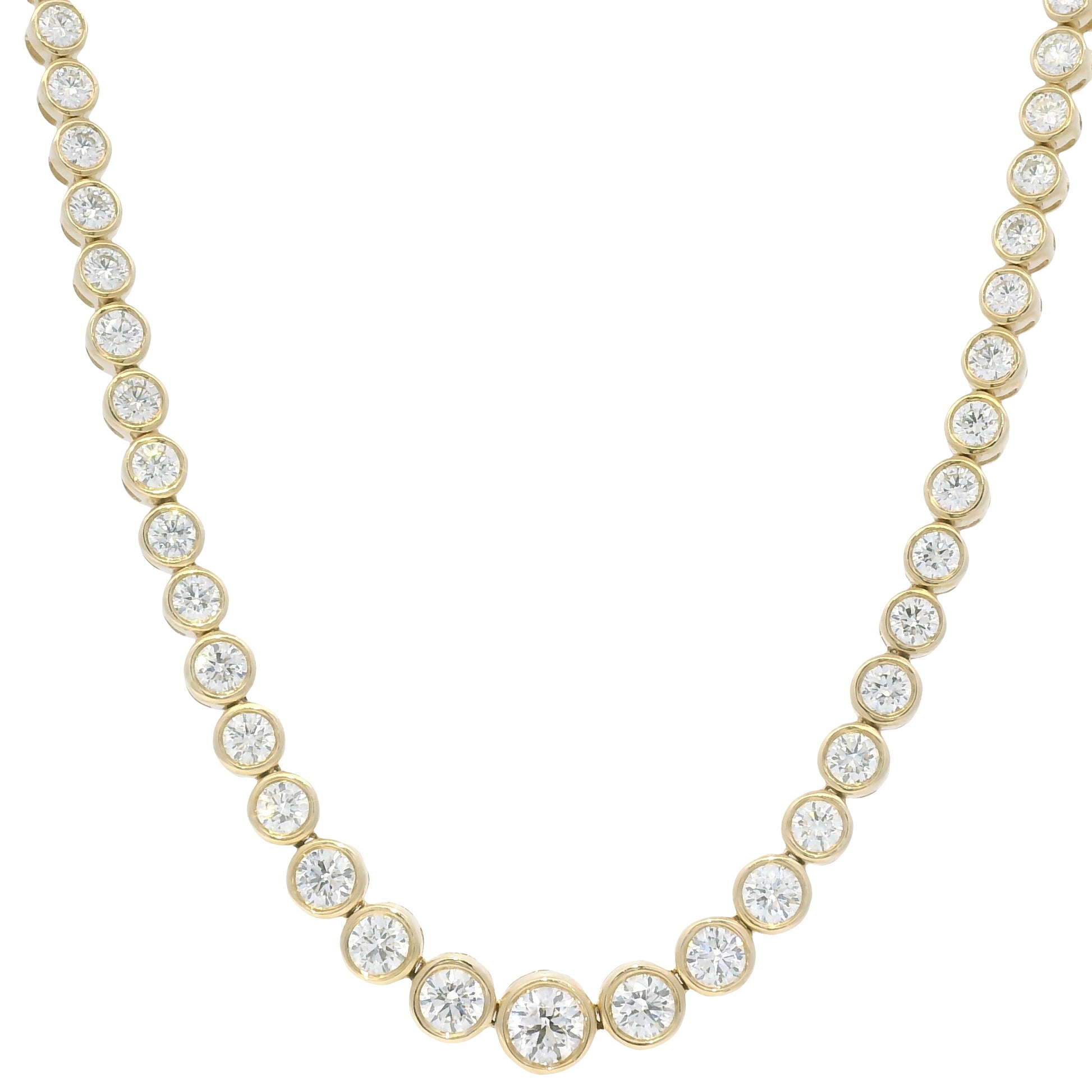 14k Yellow Gold Natural Diamond Bezel Set Tennis Necklace