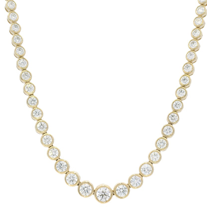 14k Yellow Gold Natural Diamond Bezel Set Tennis Necklace