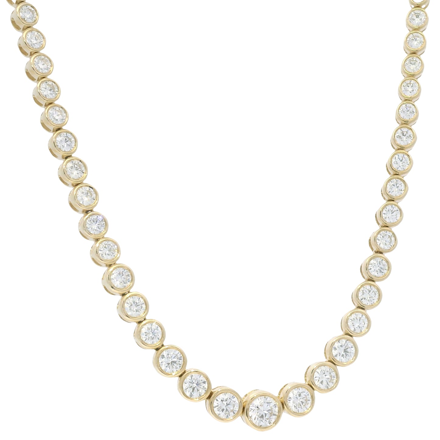 14k Yellow Gold Natural Diamond Bezel Set Tennis Necklace