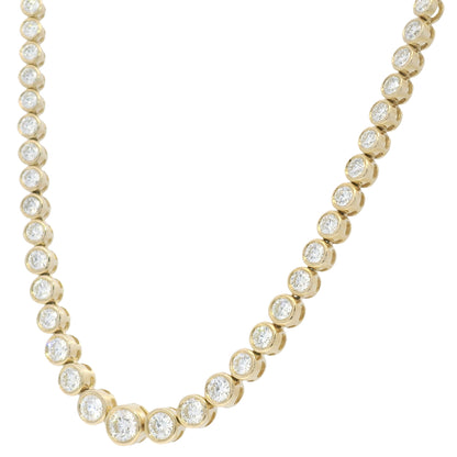 14k Yellow Gold Natural Diamond Bezel Set Tennis Necklace