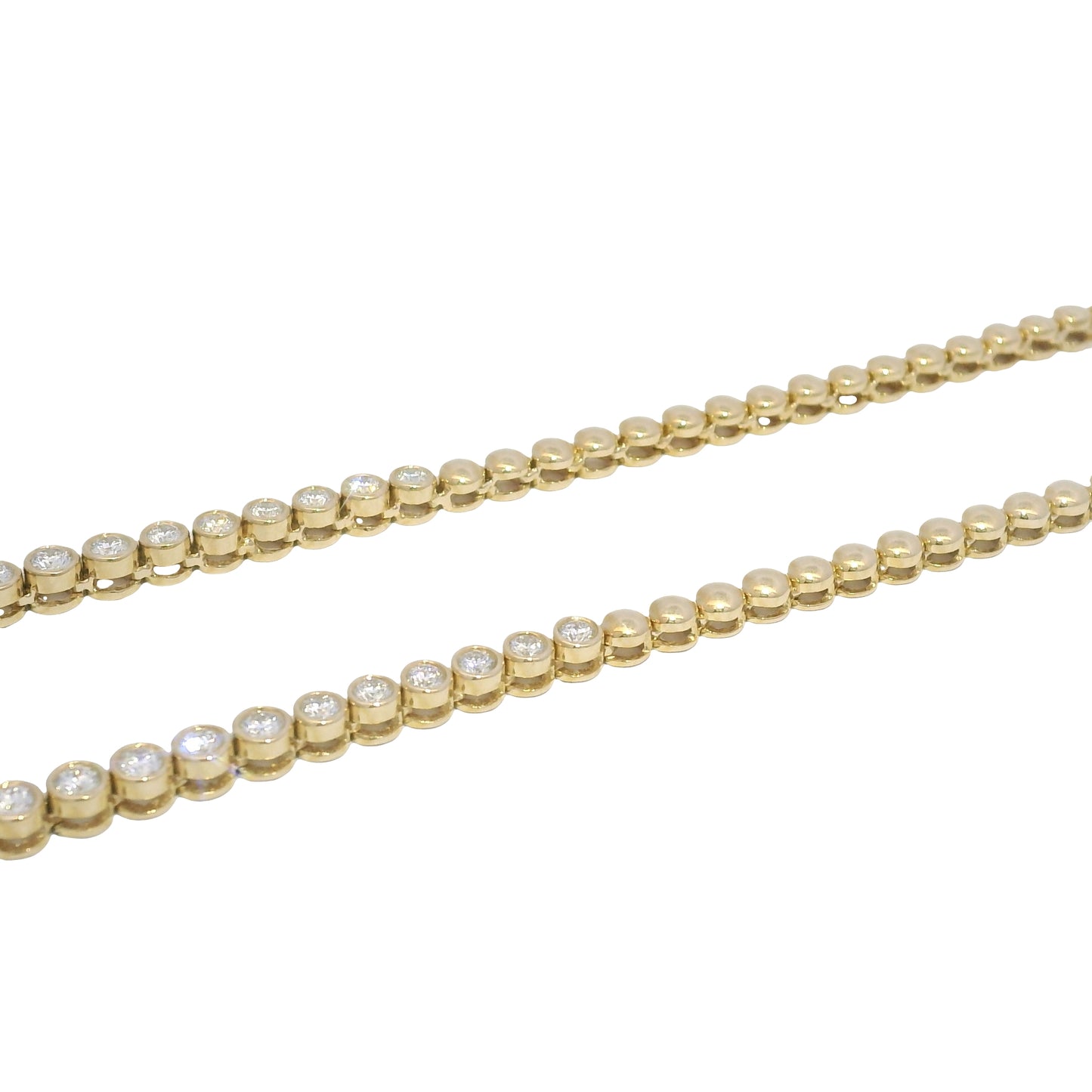 14k Yellow Gold Natural Diamond Bezel Set Tennis Necklace